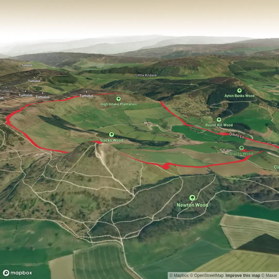 An image depicting the trail Roseberry Topping - Aireyholme Lane Loop and its surrounding area.