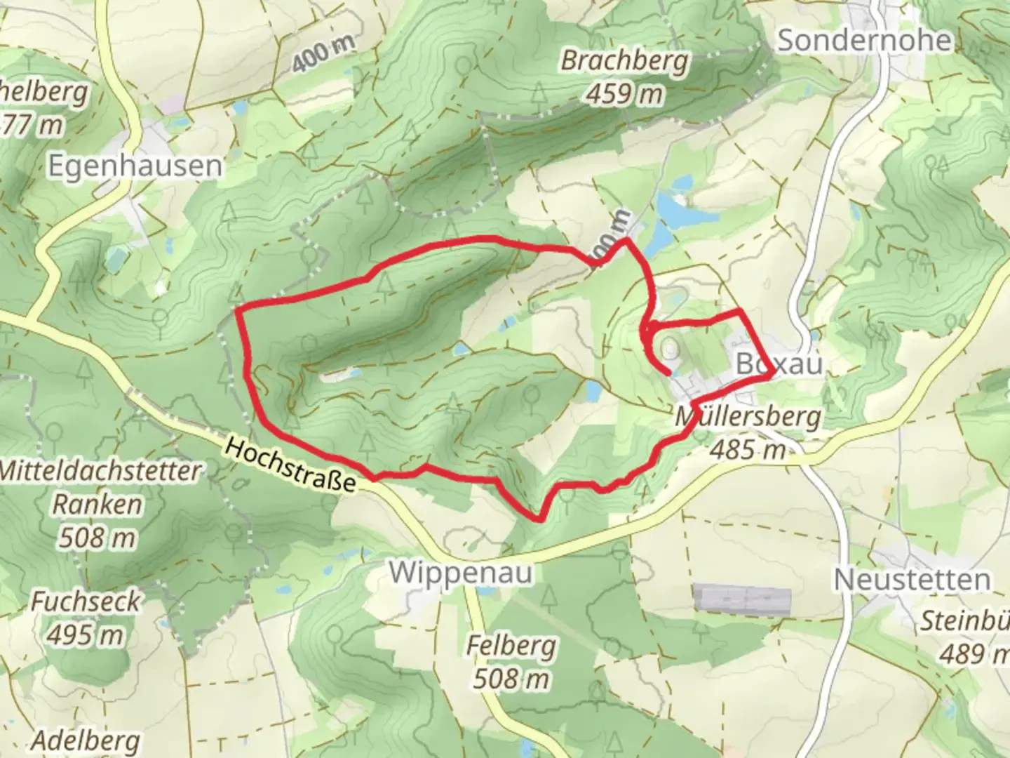 An image depicting the trail Schloß Virnsberg, Schneidmühlweiher and Wäid Loop and its surrounding area.