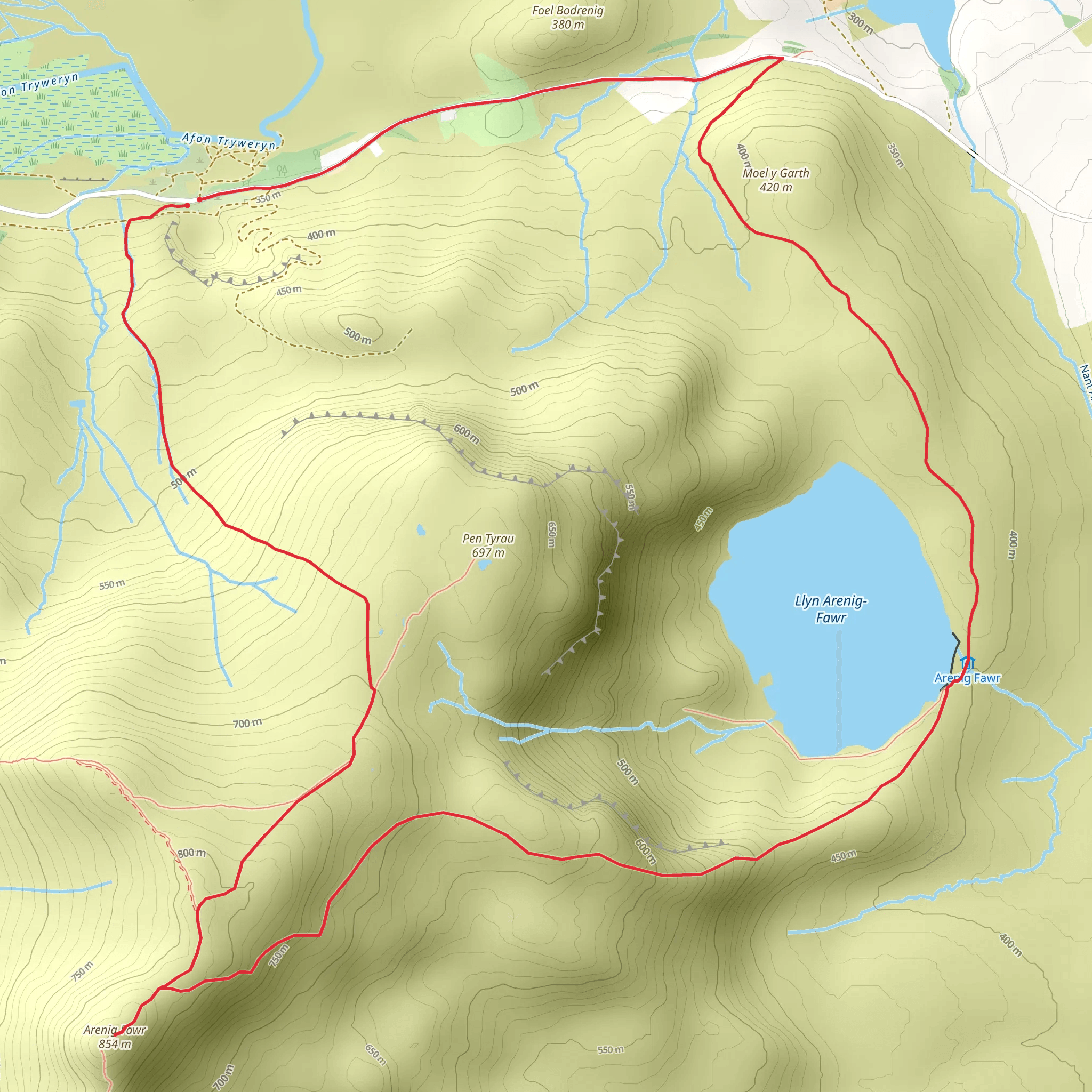 Arenig Fawr from Arenig near Llyn Celyn - Route A mobile static map