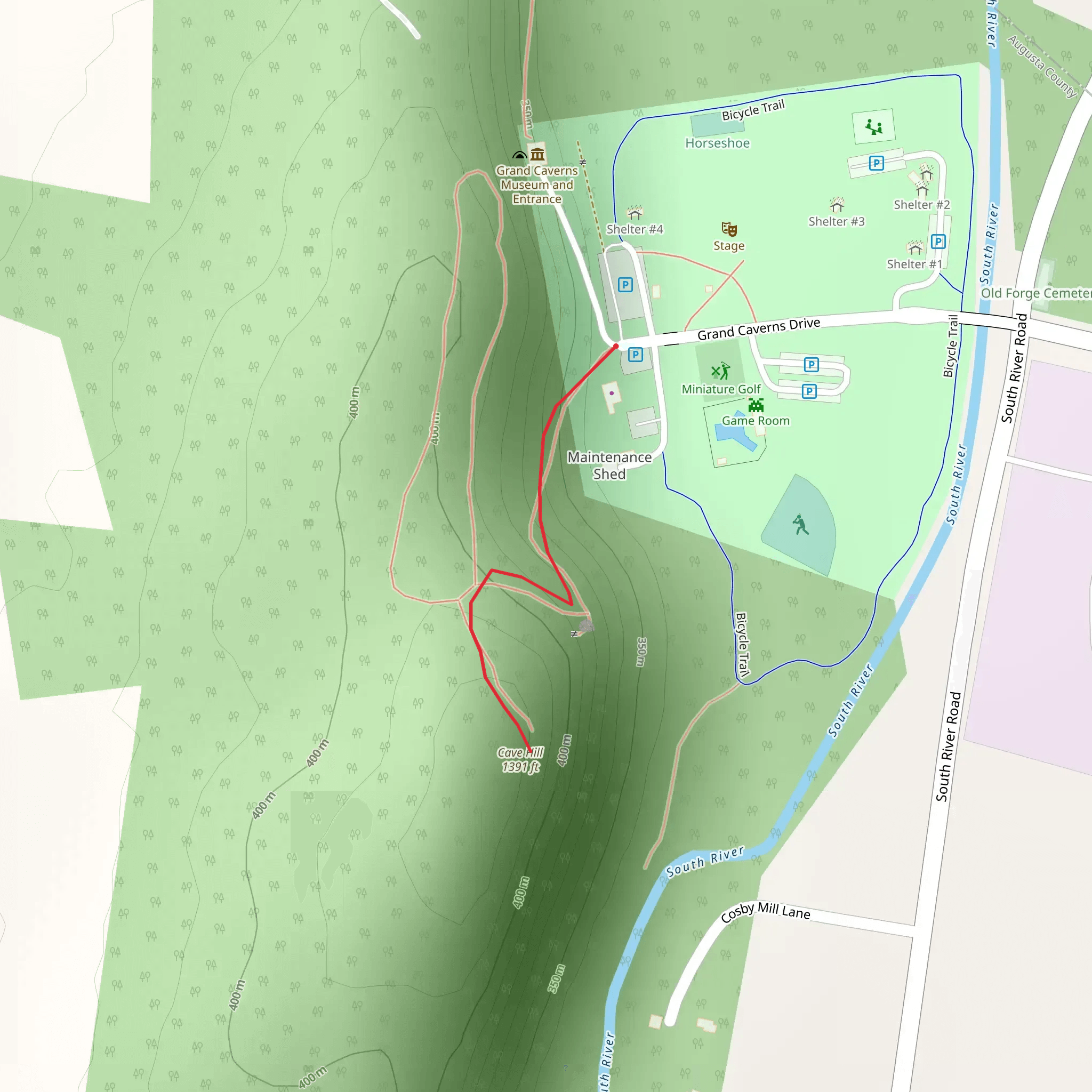 Cave Hill from Grand Caverns Drive mobile static map