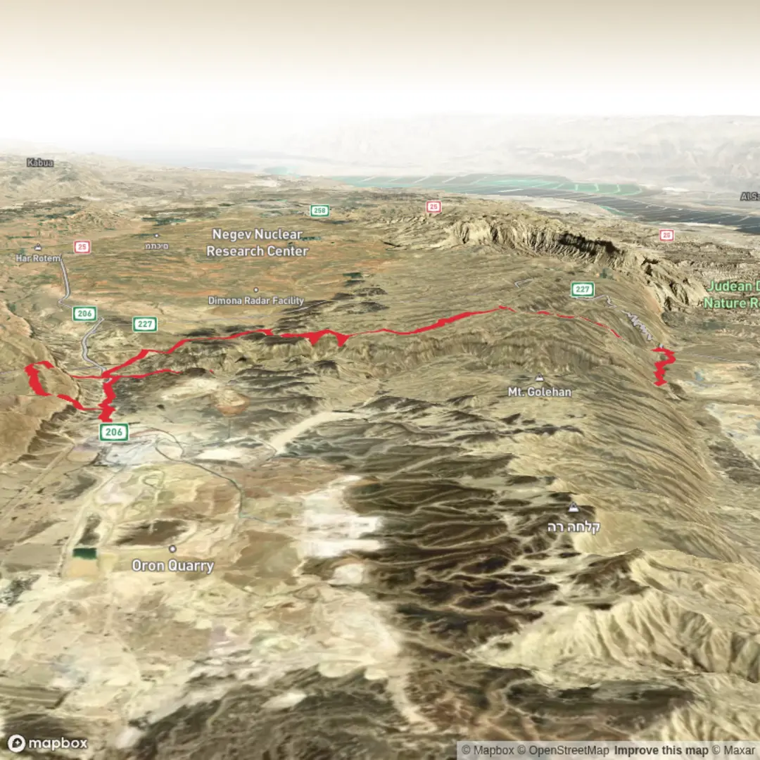 An image depicting the trail סנפיר - ממשית - ימין - חתירה - עין ירקעם and its surrounding area.