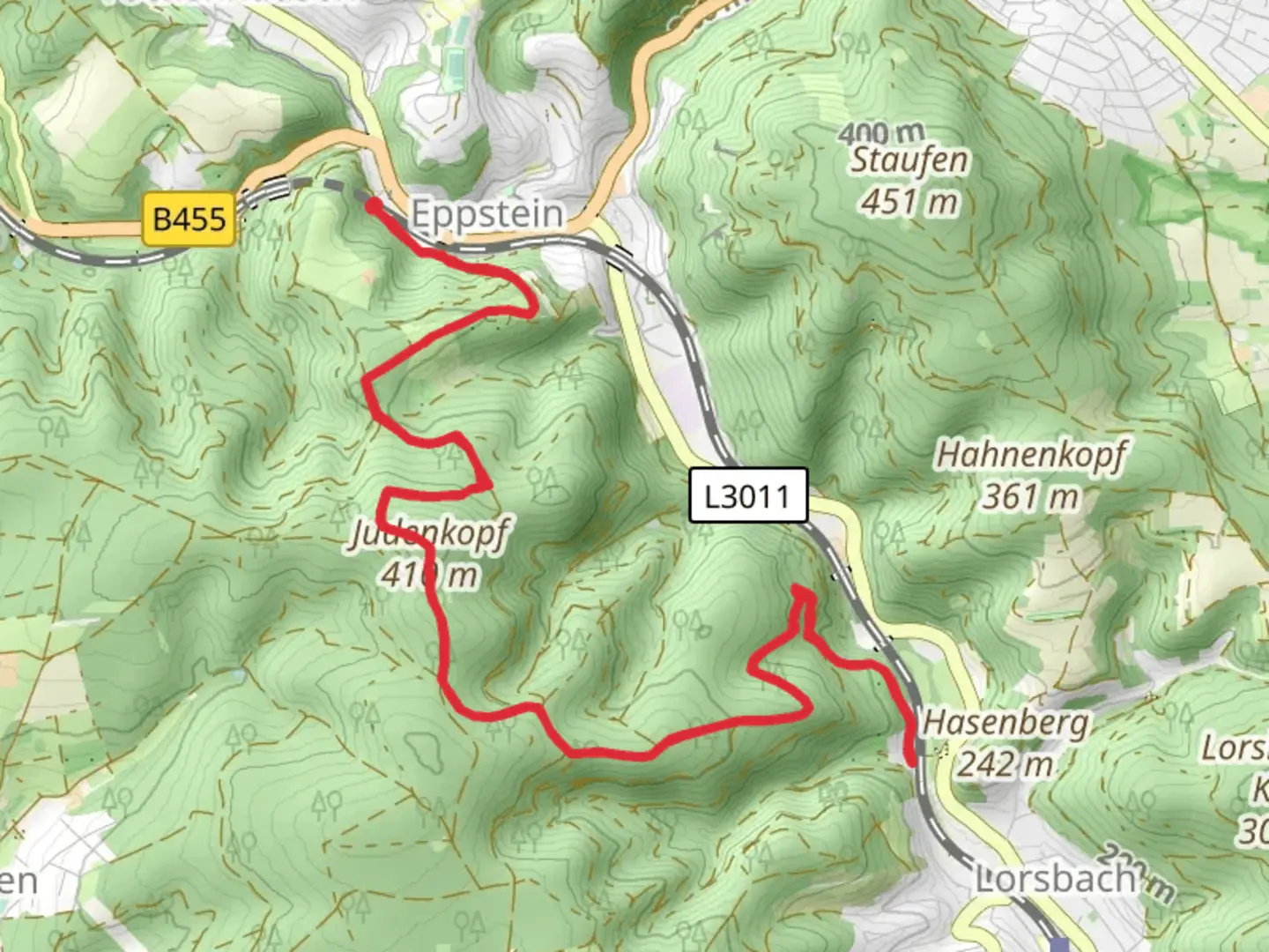 An image depicting the trail Judenkopf Hill Walk via Theodor Fliedner Weg and its surrounding area.