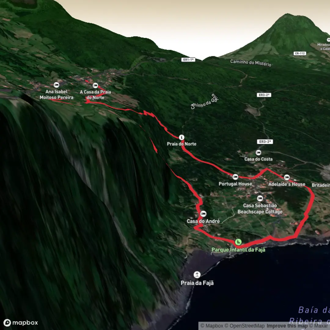 An image depicting the trail Rocha da Fajã and Baia da Ribeira das Cabras Loop and its surrounding area.