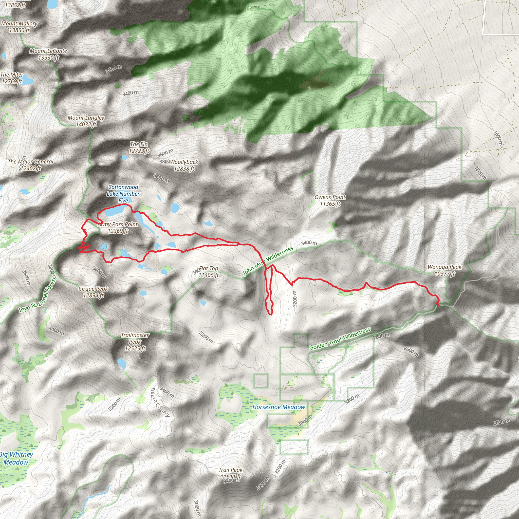 Little Cottonwood Creek, Cottonwood Lakes and Old Army Pass Loop Trail mobile static map