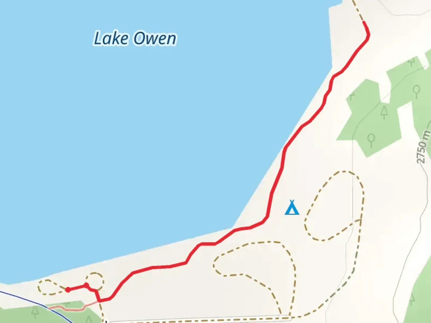 An image depicting the trail Lake Owen - South and its surrounding area.