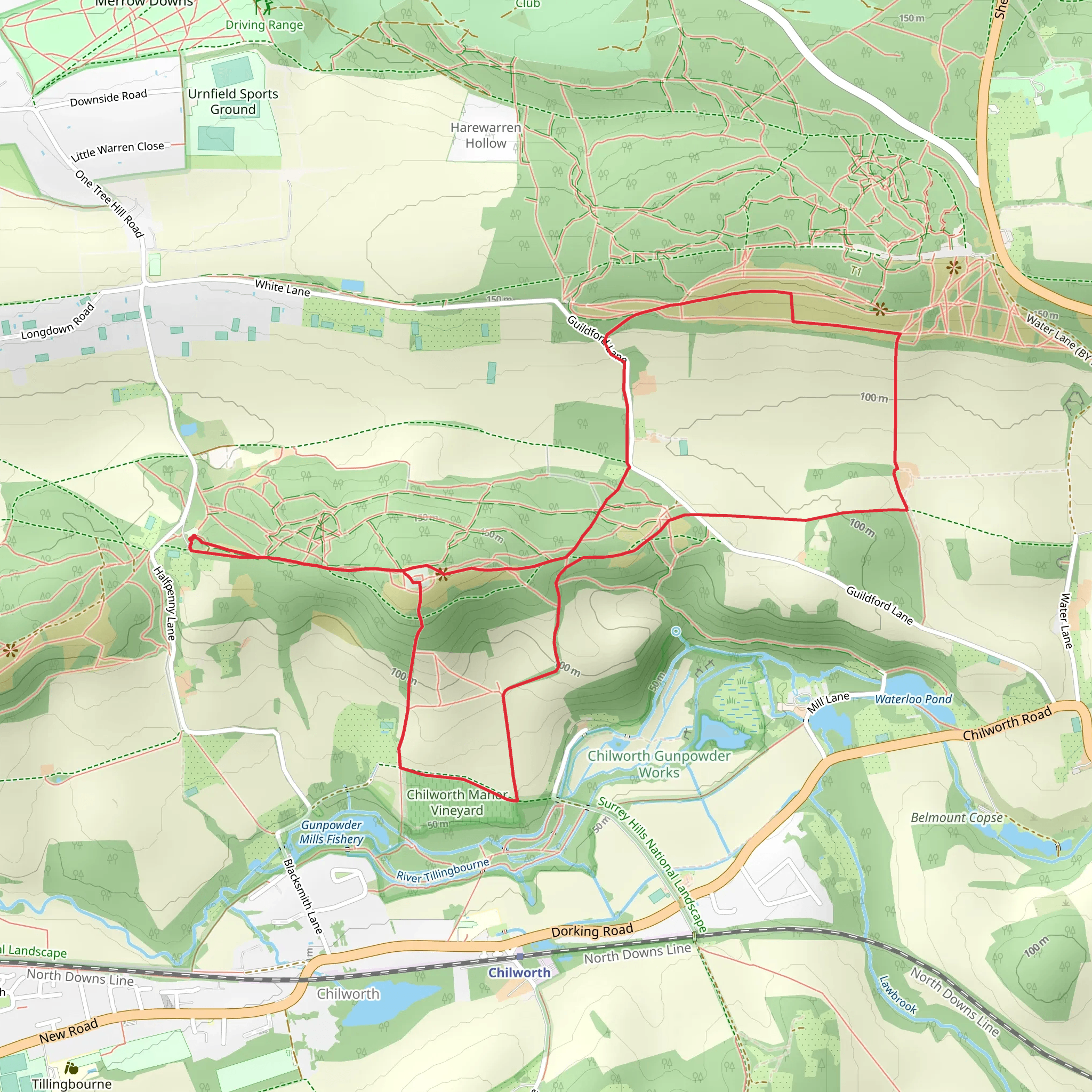 St Martha's Hill via North Downs Way and Tillingbourne at Work mobile static map