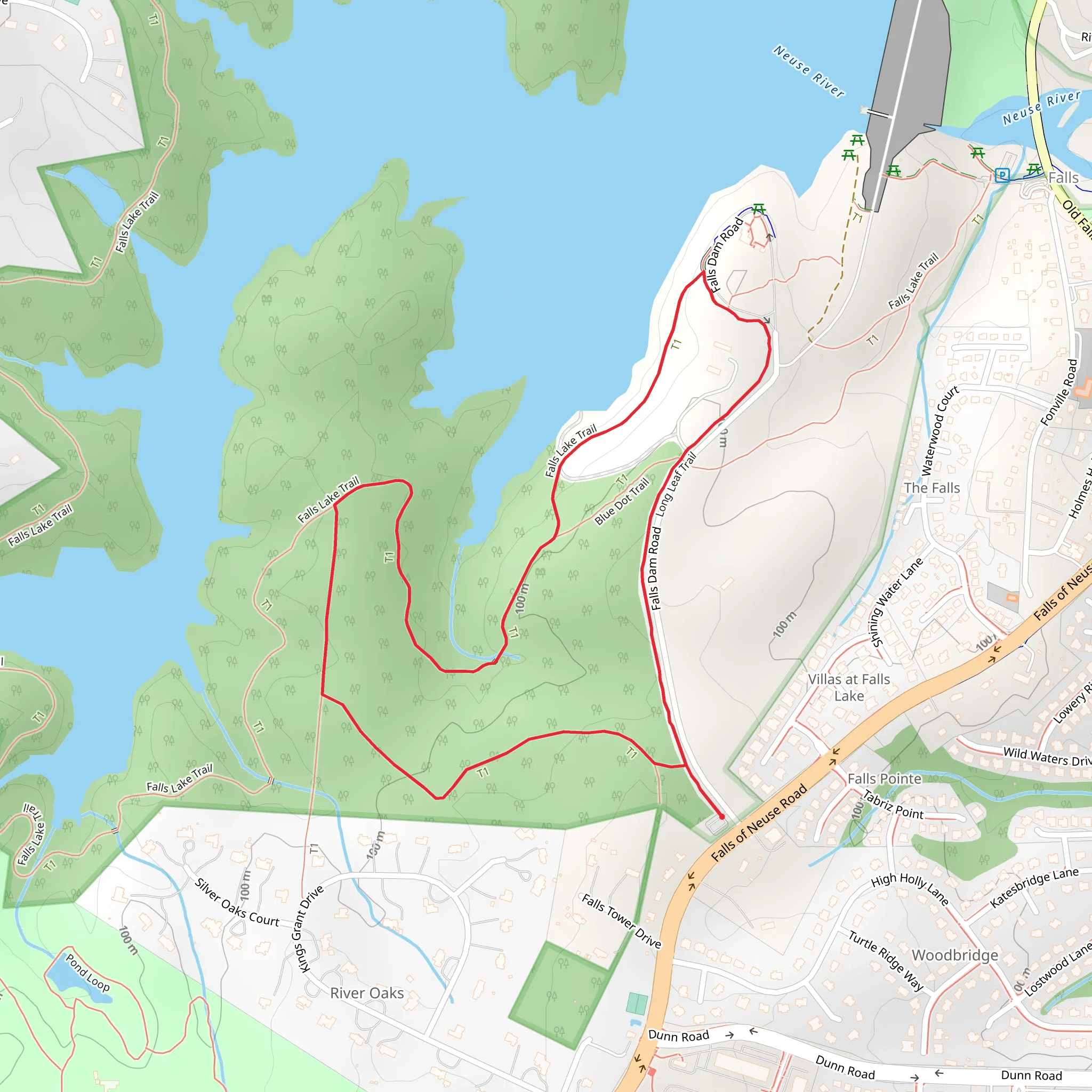 Long Leaf and Falls Lake Loop Trail mobile static map