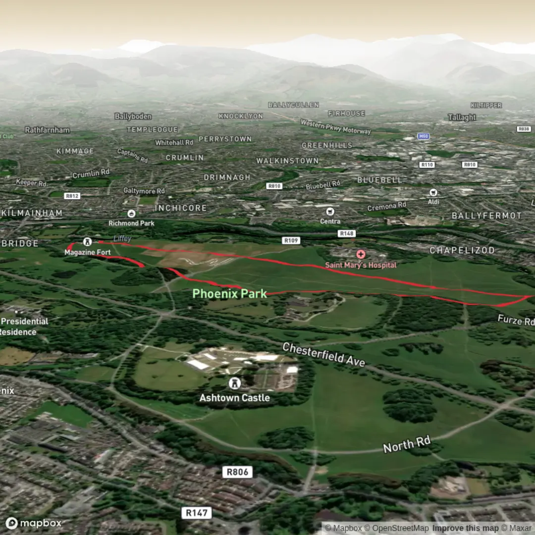 An image depicting the trail Phoenix Park Magazine fort walk and its surrounding area.