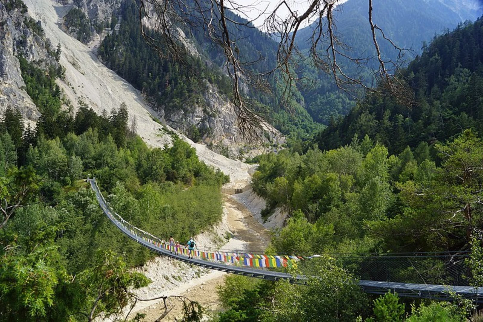 An image depicting the trail Bhutan Bridge to the Illgraben Loop Trail and its surrounding area.