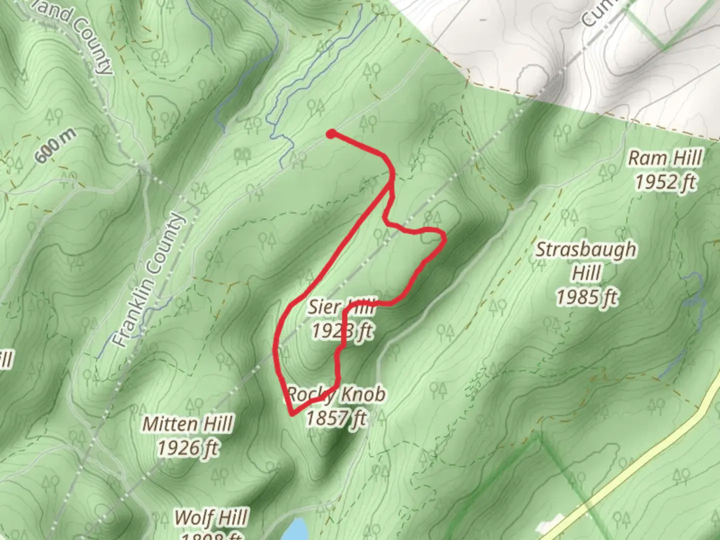 An image depicting the trail Sier Hill Loop via Rocky Knob Trail and its surrounding area.