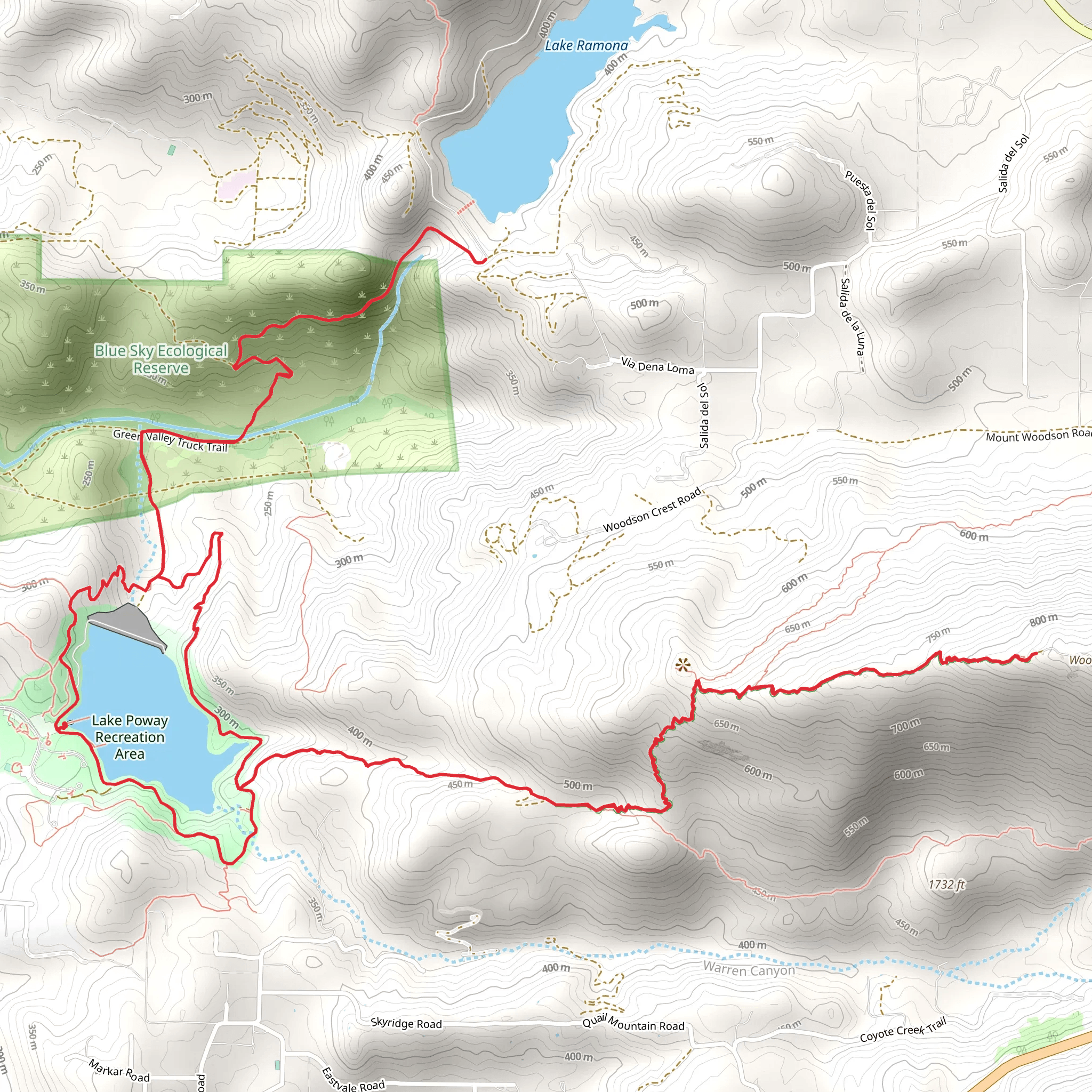 Lake Poway Trail and Mount Woodson Loop Trail mobile static map