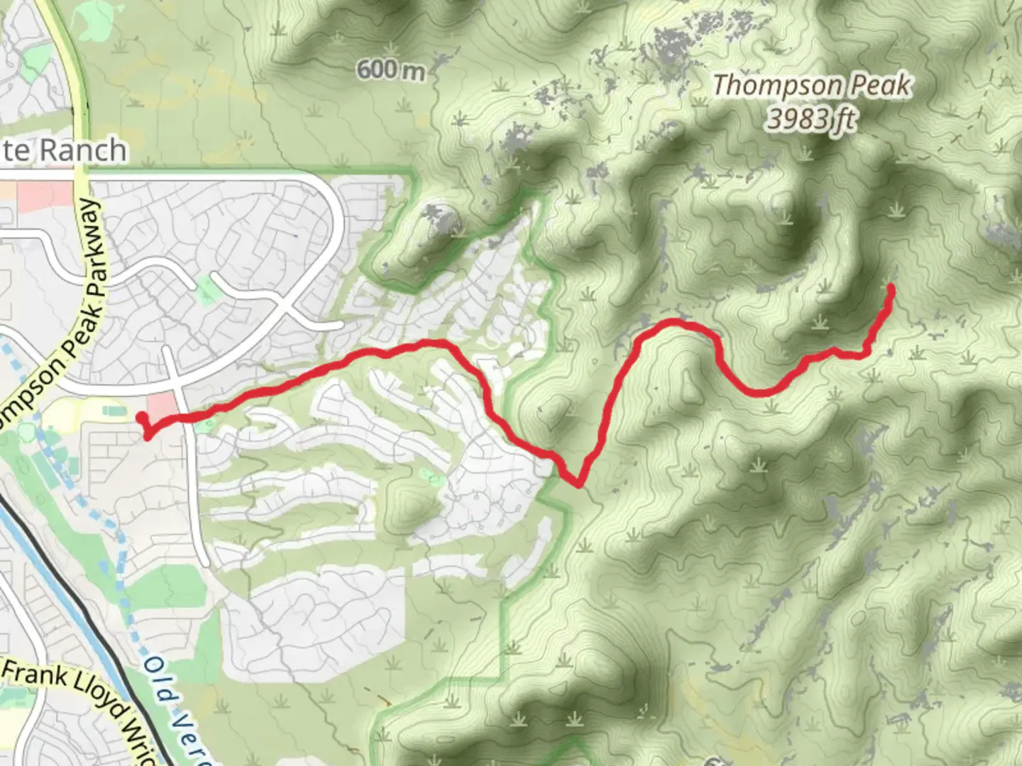 An image depicting the trail Quartz Trail from 104th Street and its surrounding area.
