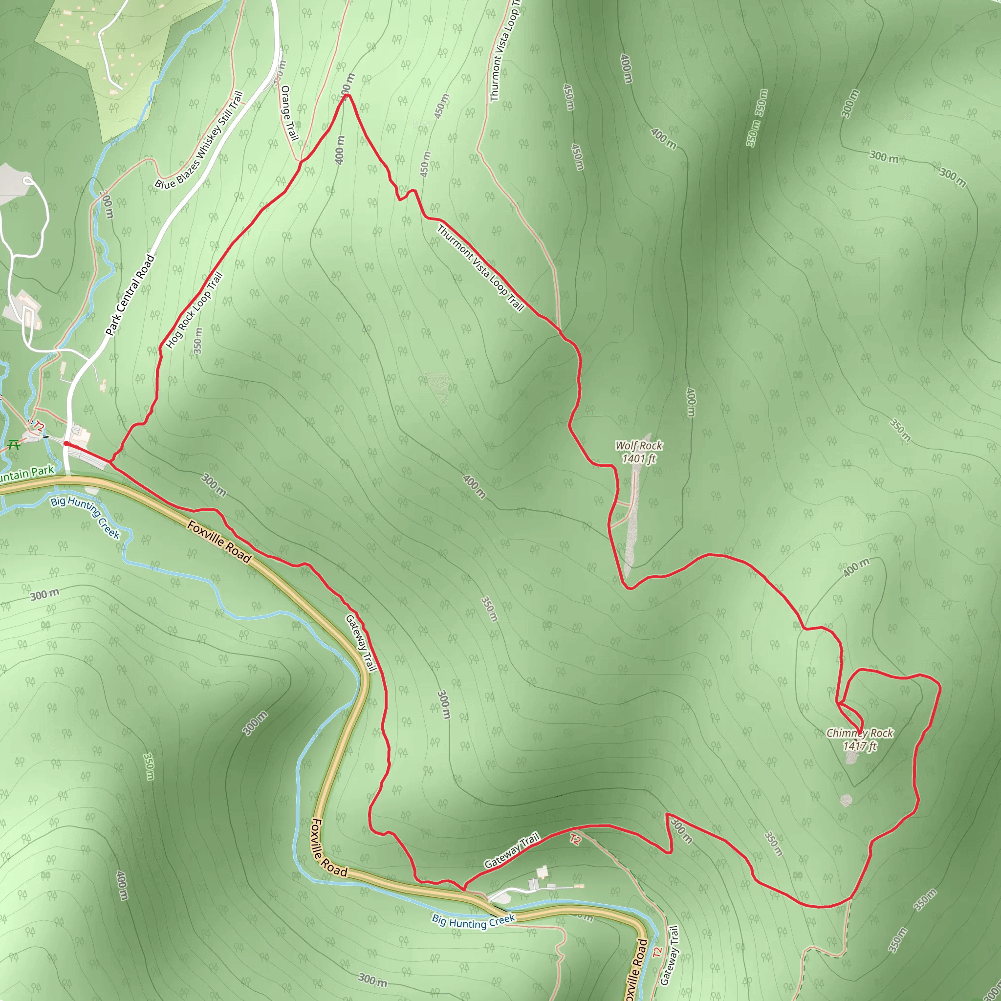 Wolf Rock and Chimney Rock via Gateway Trail mobile static map