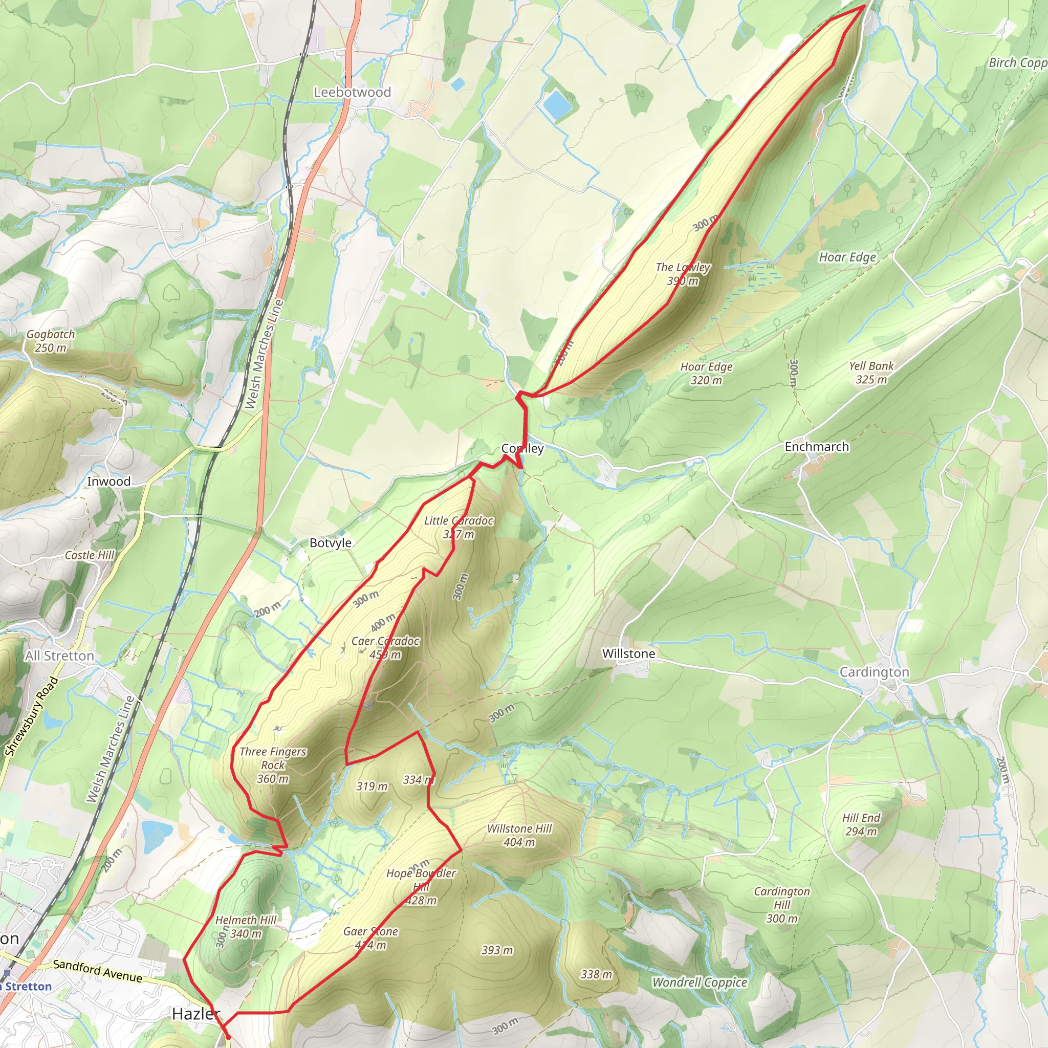 Ridges Three, Hope Bowdler, Caer Caradoc and the Lawley (24) mobile static map