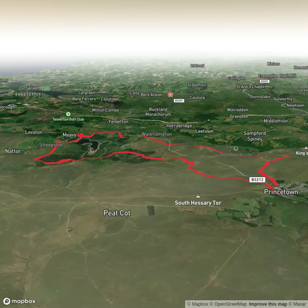 An image depicting the trail Princetown to sheep’s tor camp and its surrounding area.
