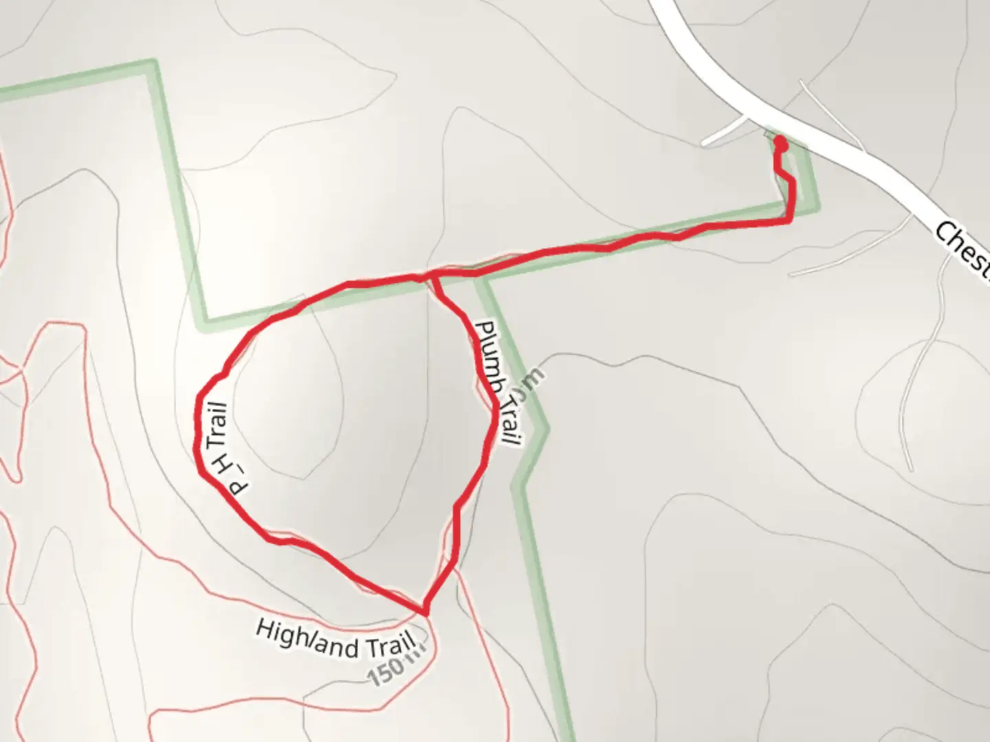 An image depicting the trail Plumb Memorial Forest Loop and its surrounding area.