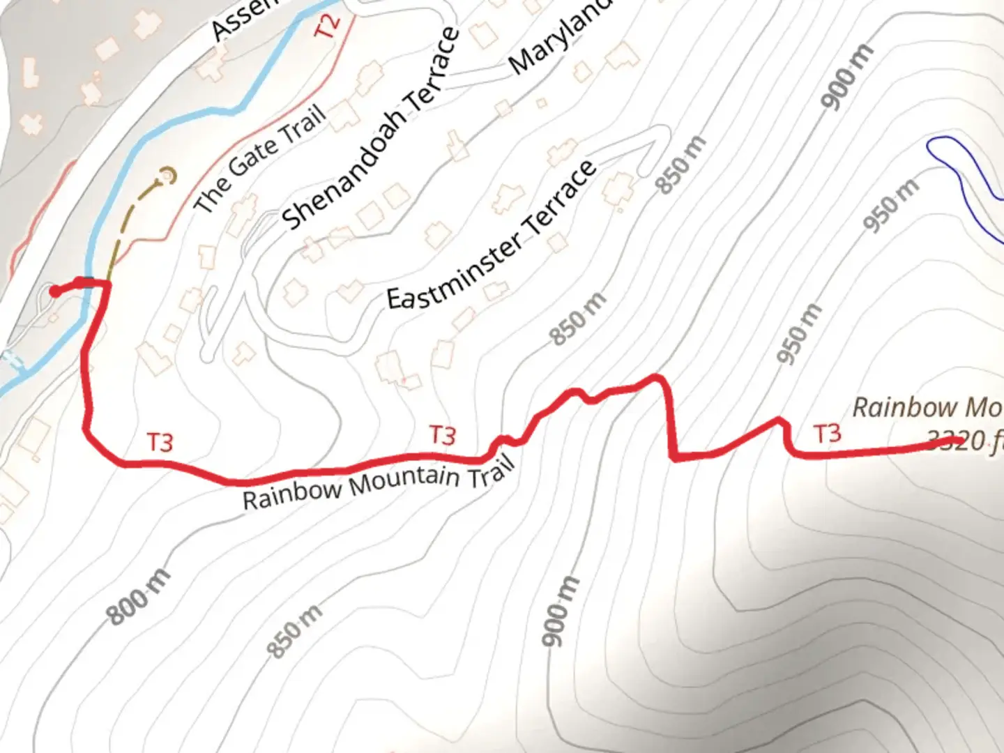An image depicting the trail Rainbow Mountain and its surrounding area.