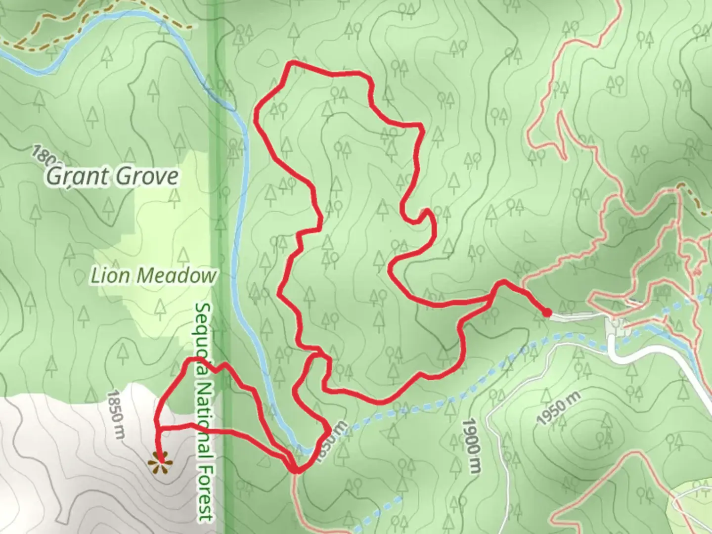 An image depicting the trail North Grove Trail and Sunset Trail Loop and its surrounding area.