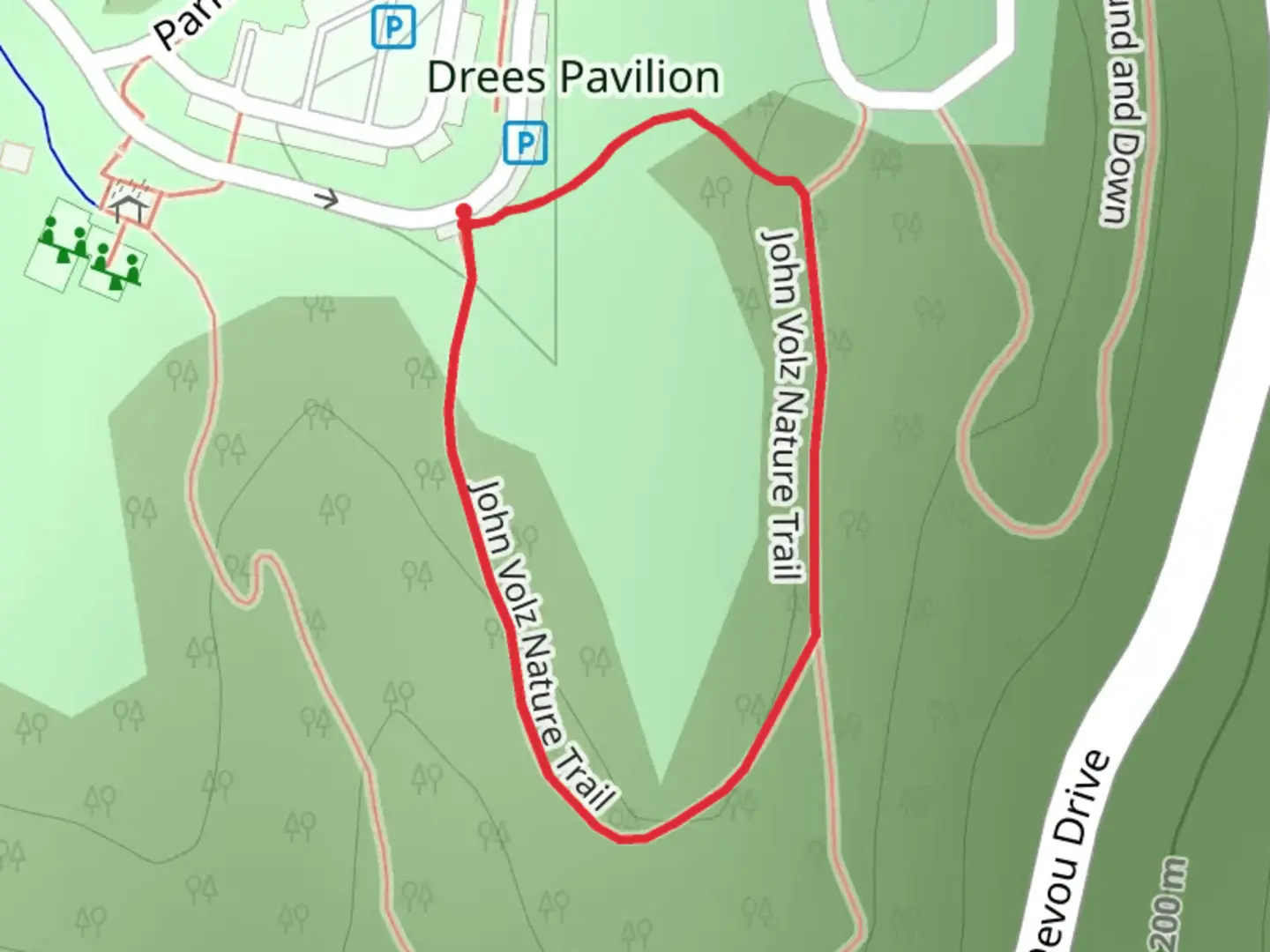 An image depicting the trail Park Lane Loop and its surrounding area.