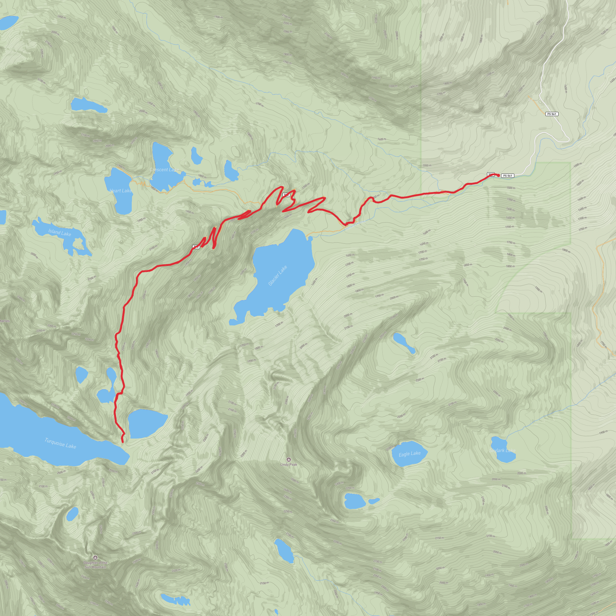 Turquoise Lake via Glacier Creek mobile static map