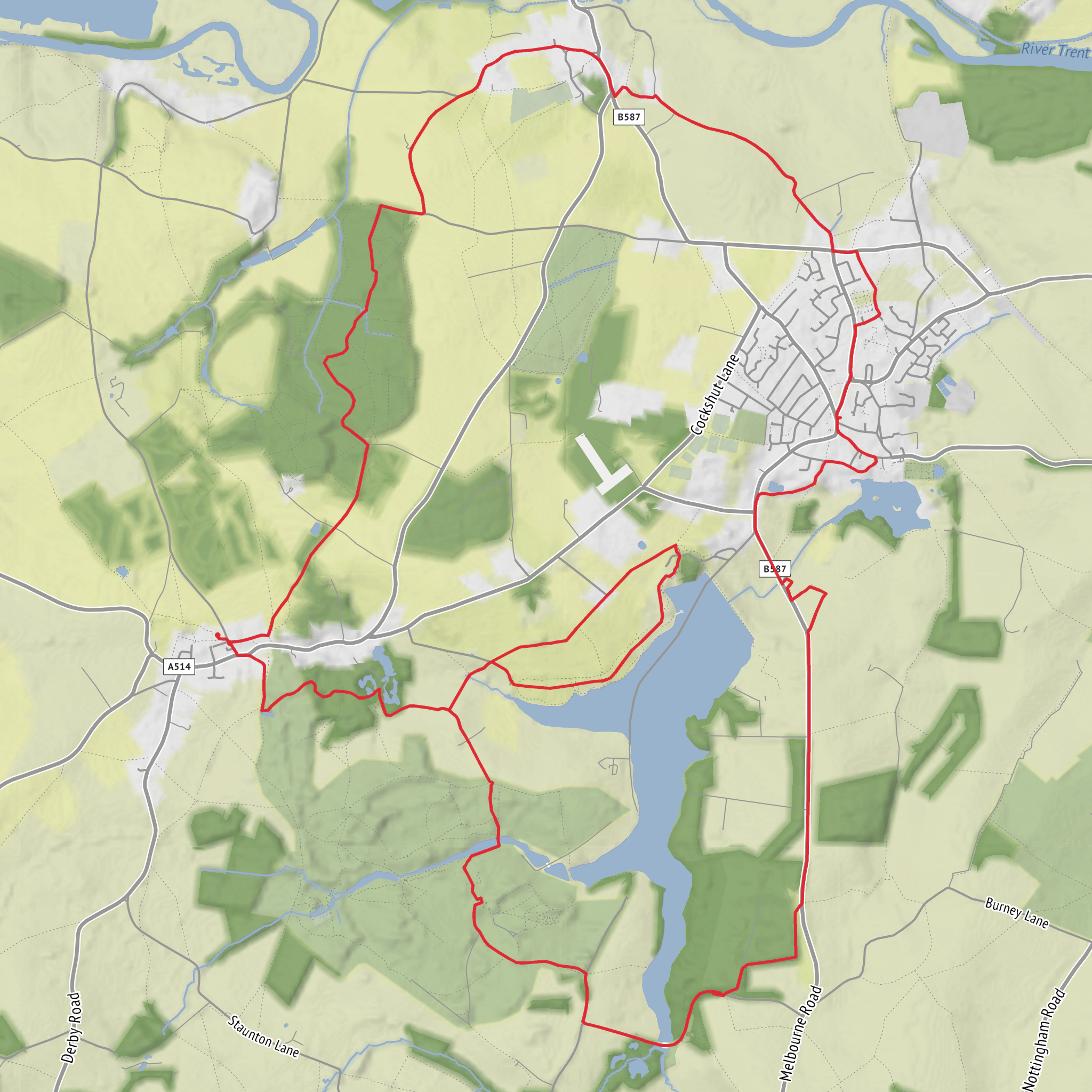 Hike from Ticknall to Calke Abbey with reservoir mobile static map