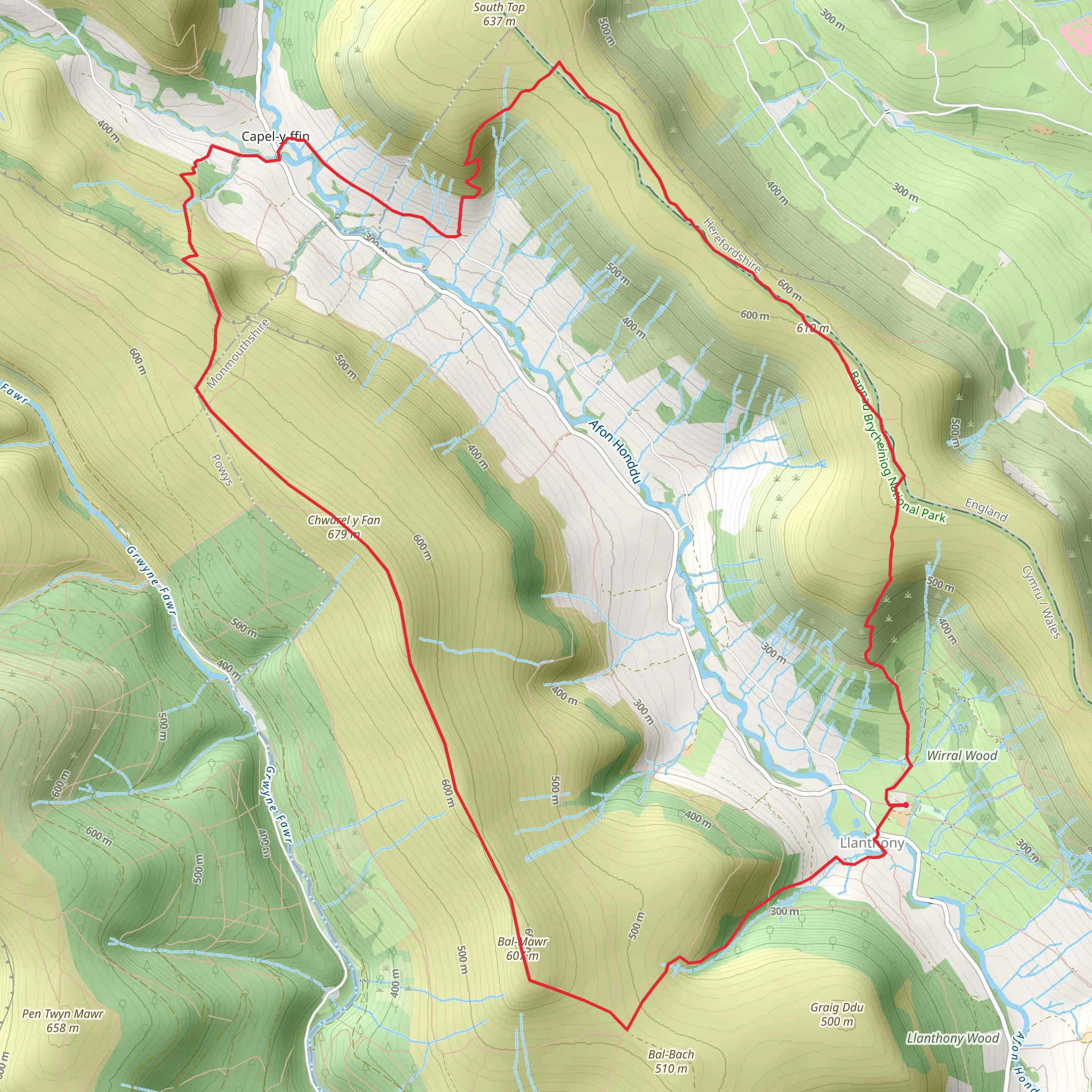 Llanthony Priory, Offa’s Dyke and Bal Mawr (43) mobile static map