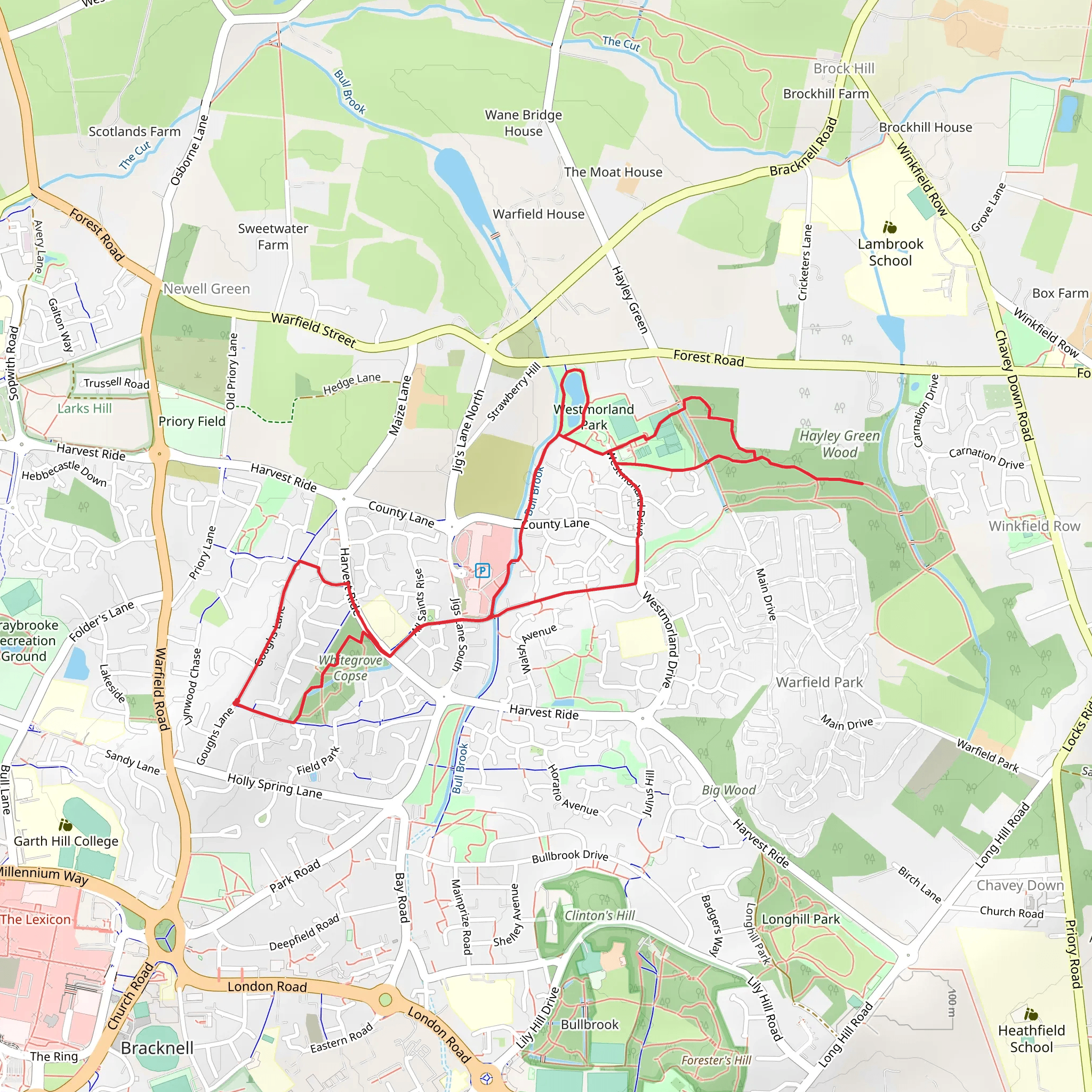 Whitegrove Copse, Hayley Green Wood and Westmorland Park Loop mobile static map