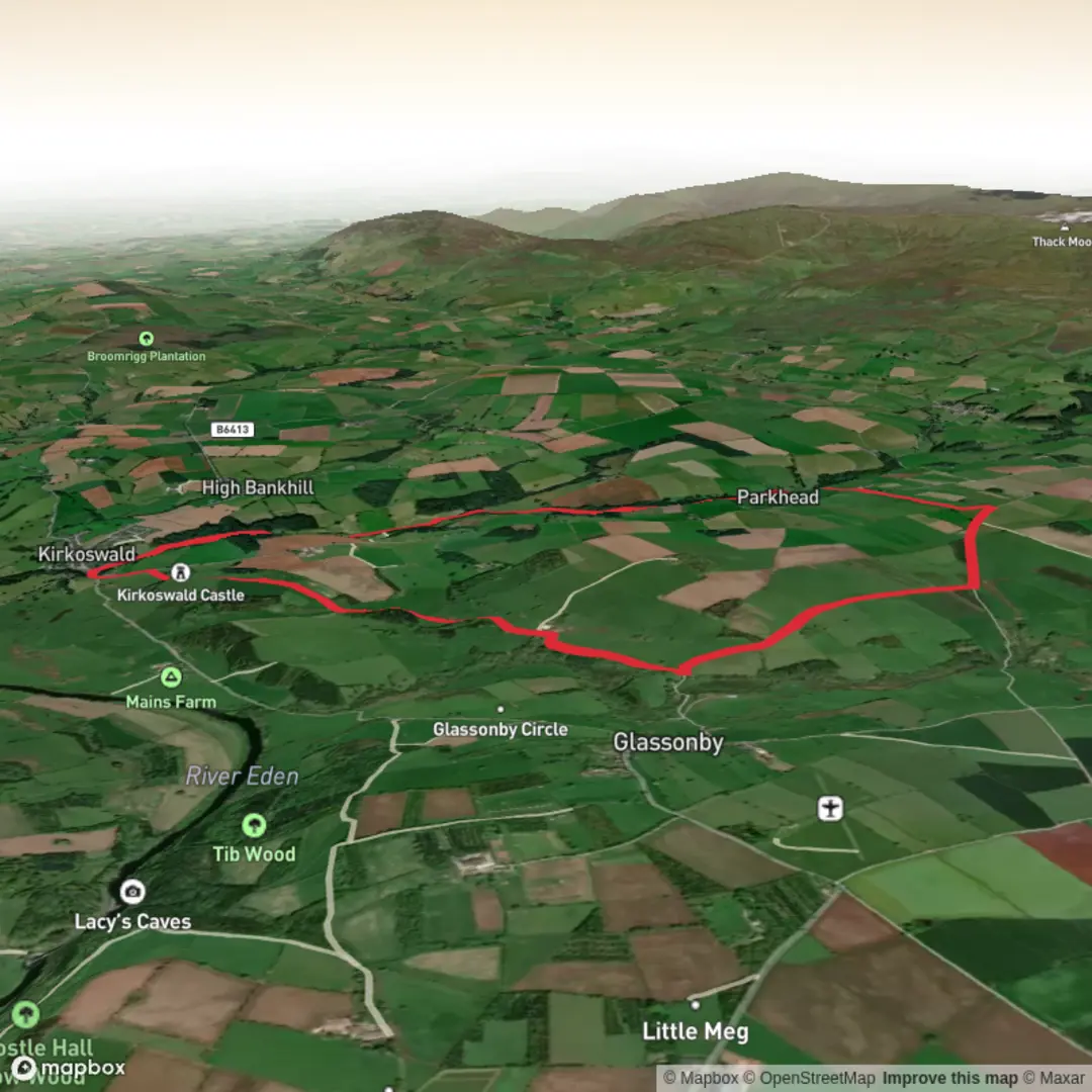 An image depicting the trail Kirkoswald Castle circular and its surrounding area.