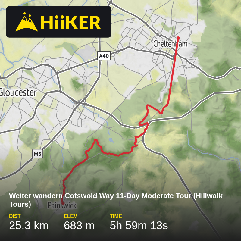 A map preview of the recording Weiter wandern Cotswold Way 11-Day Moderate Tour (Hillwalk Tours).
