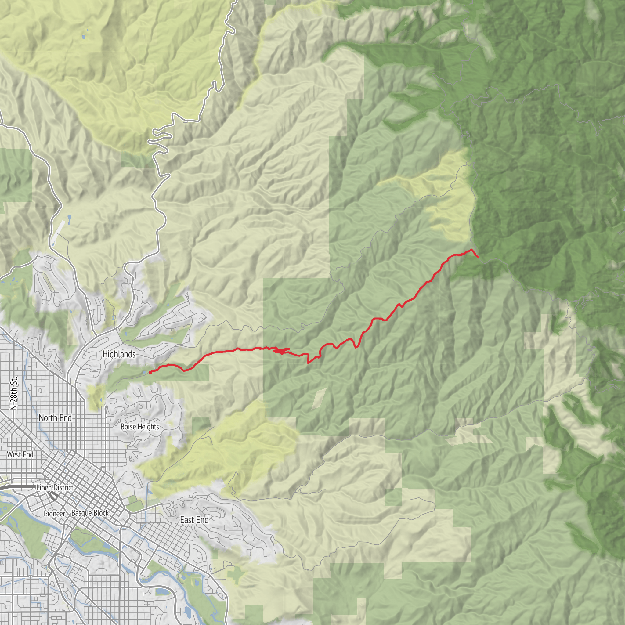 Lower Hulls Gulch to 8th Street Trail to Boise Ridge Road mobile static map