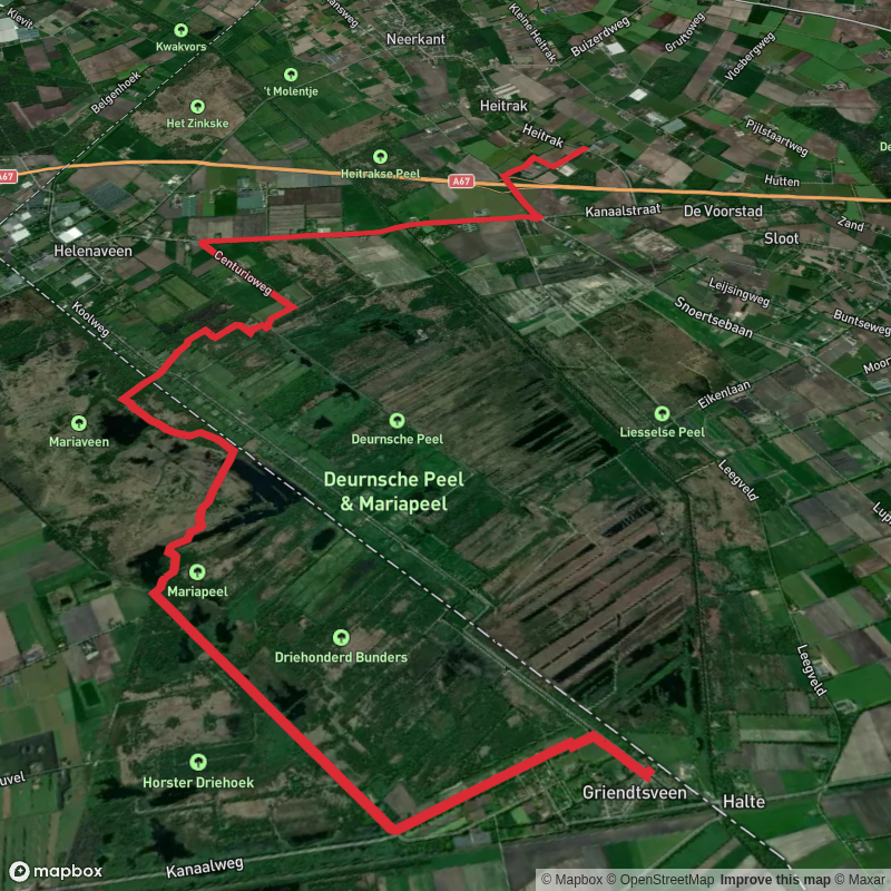 Kerk to Rechte Heitraksedijk via Griendtsveen and Mariapeel