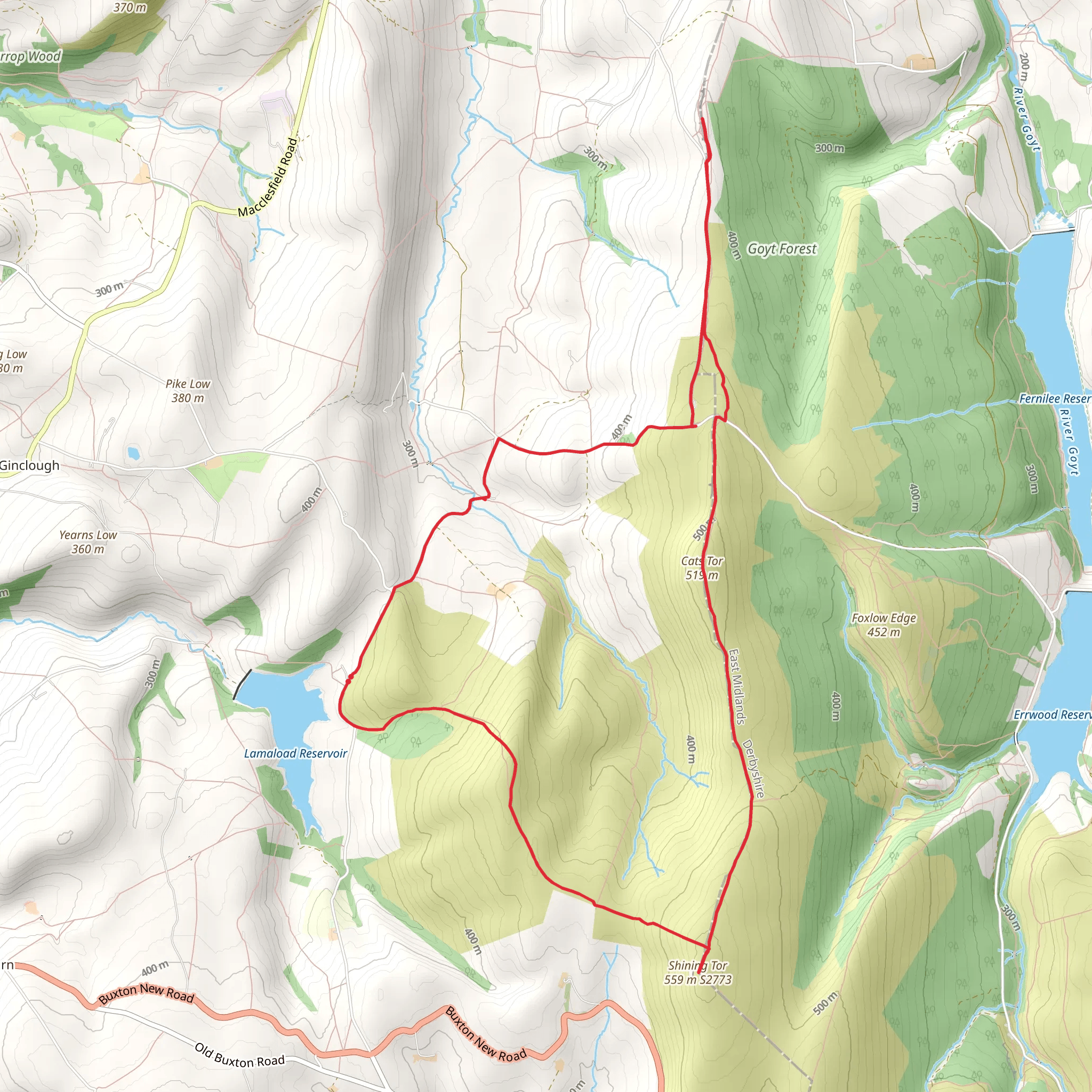 Shining Tor and Windgather Rocks from Lamaload mobile static map