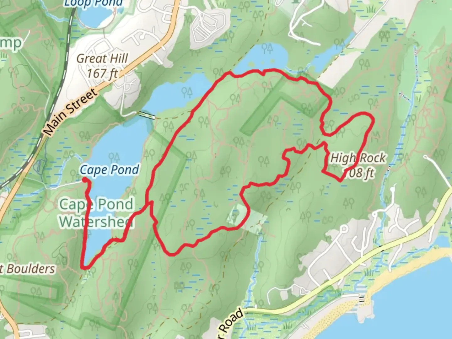 An image depicting the trail Cape Pond and High Rock Loop Trail and its surrounding area.