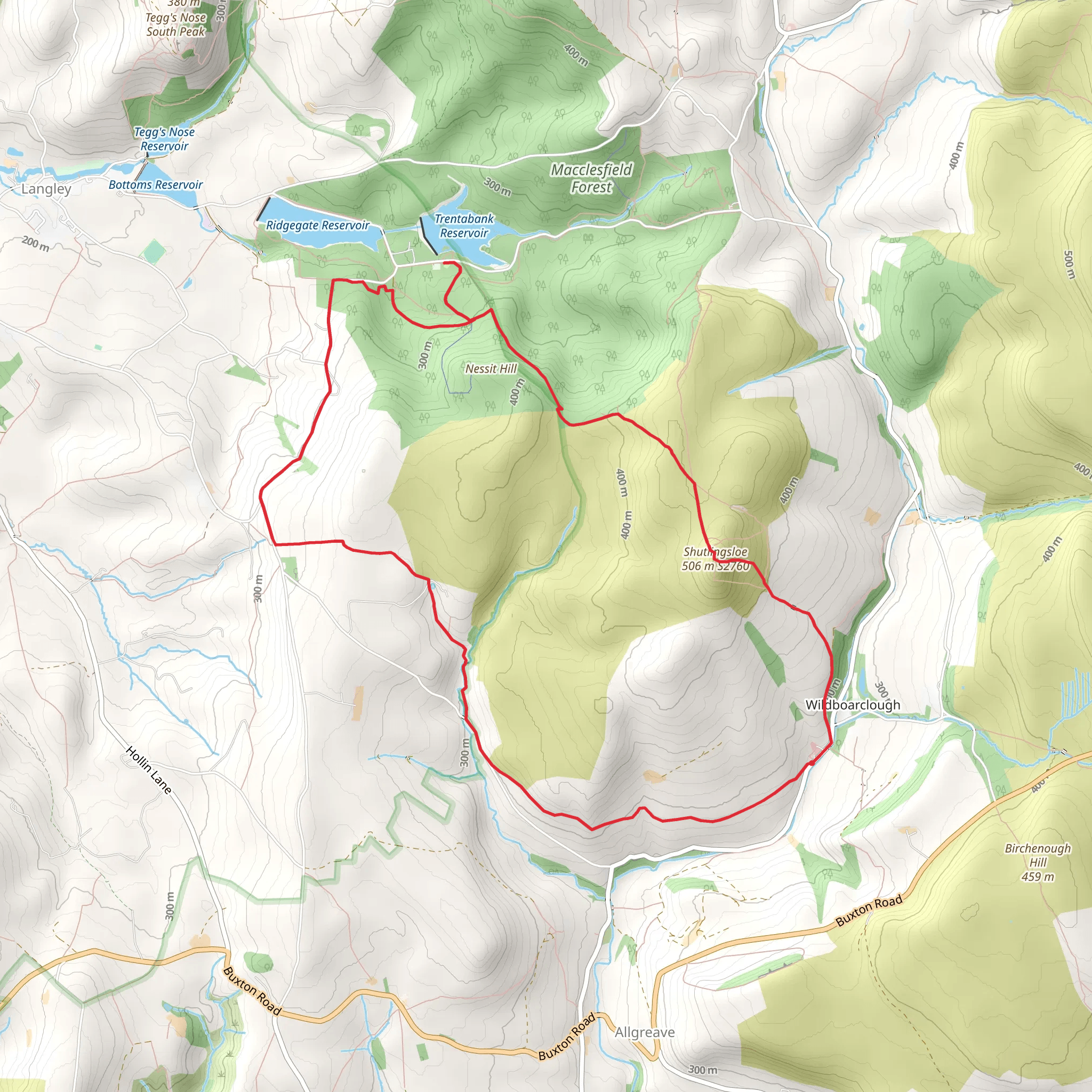Shutlinsloe Loop from Wildboarclough mobile static map