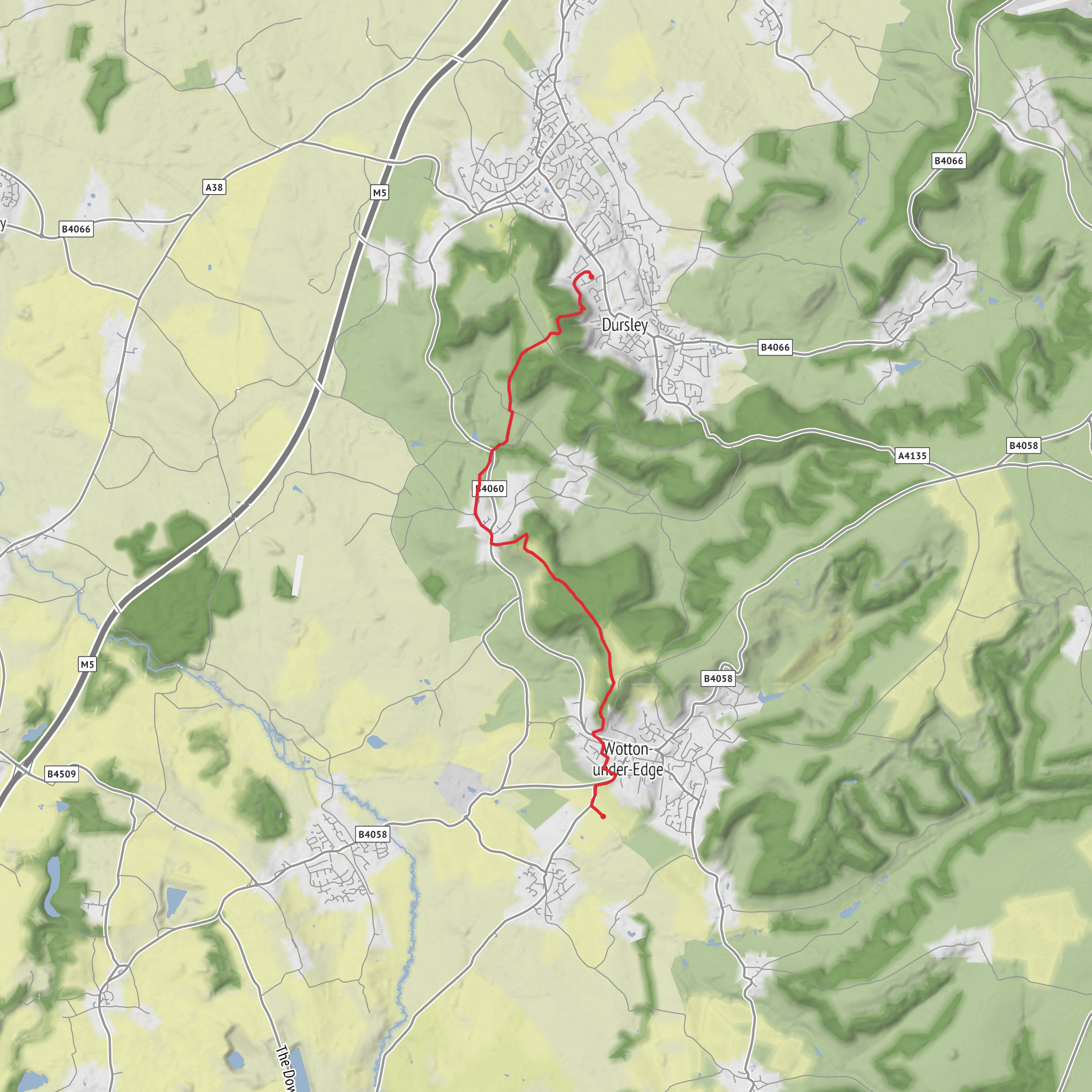 Kingshill to Wotton Under Edge mobile static map