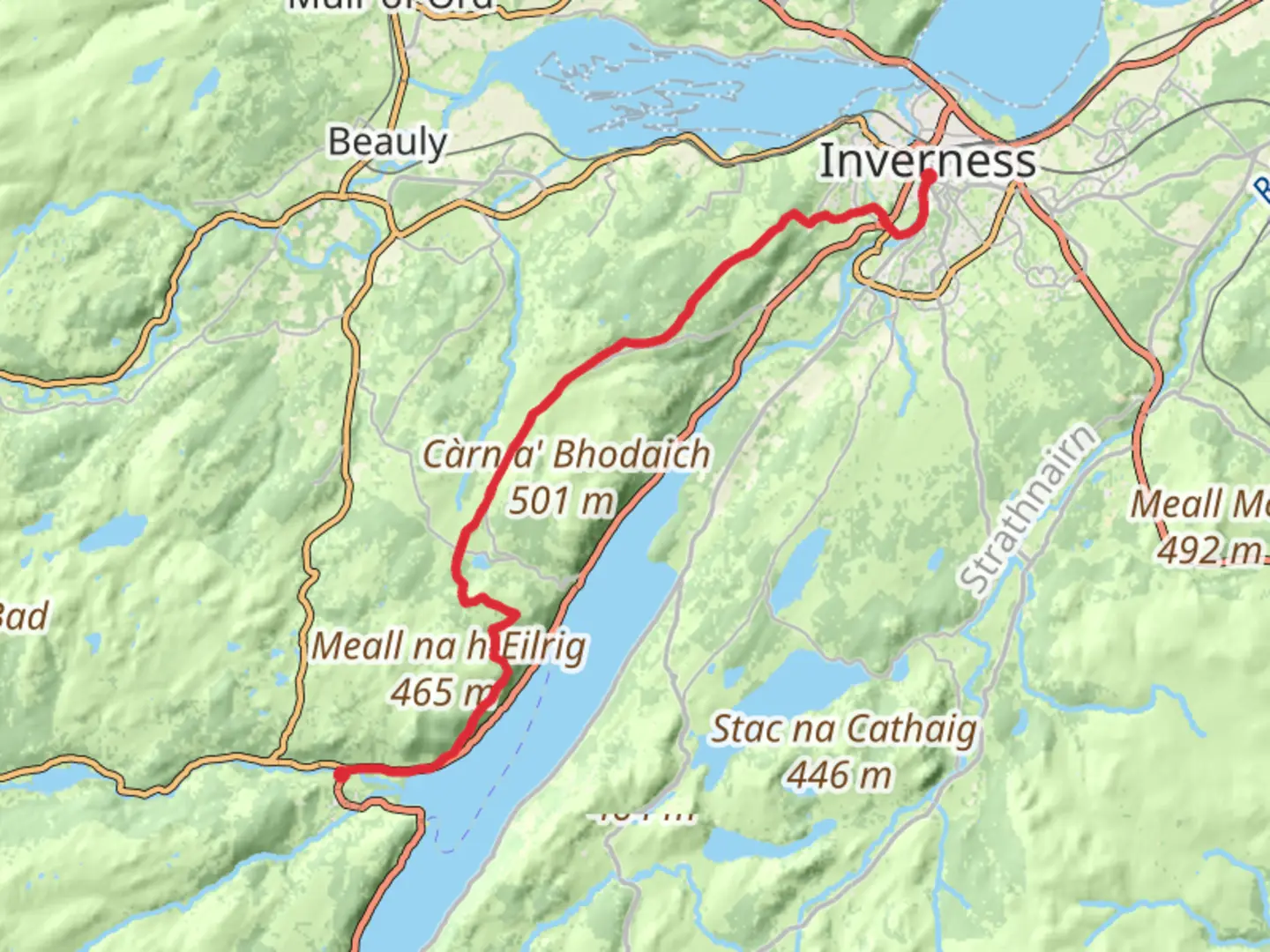 An image depicting the trail Drumnadrochit to Inverness and its surrounding area.