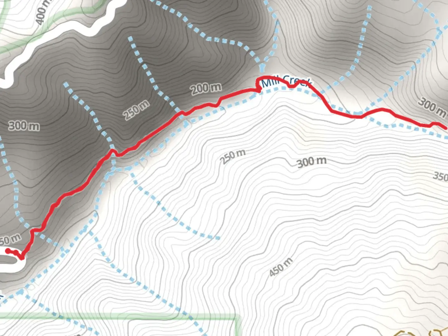 An image depicting the trail Mill Creek and its surrounding area.