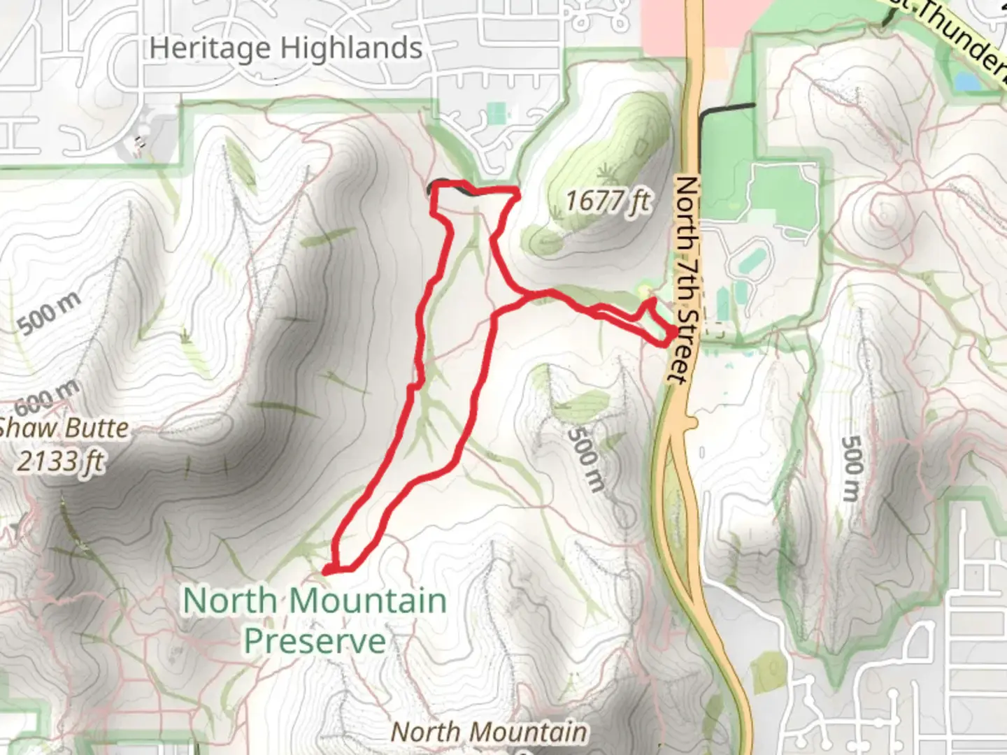 An image depicting the trail Charles M Christiansen Trail and Shaw Butte Trail and its surrounding area.