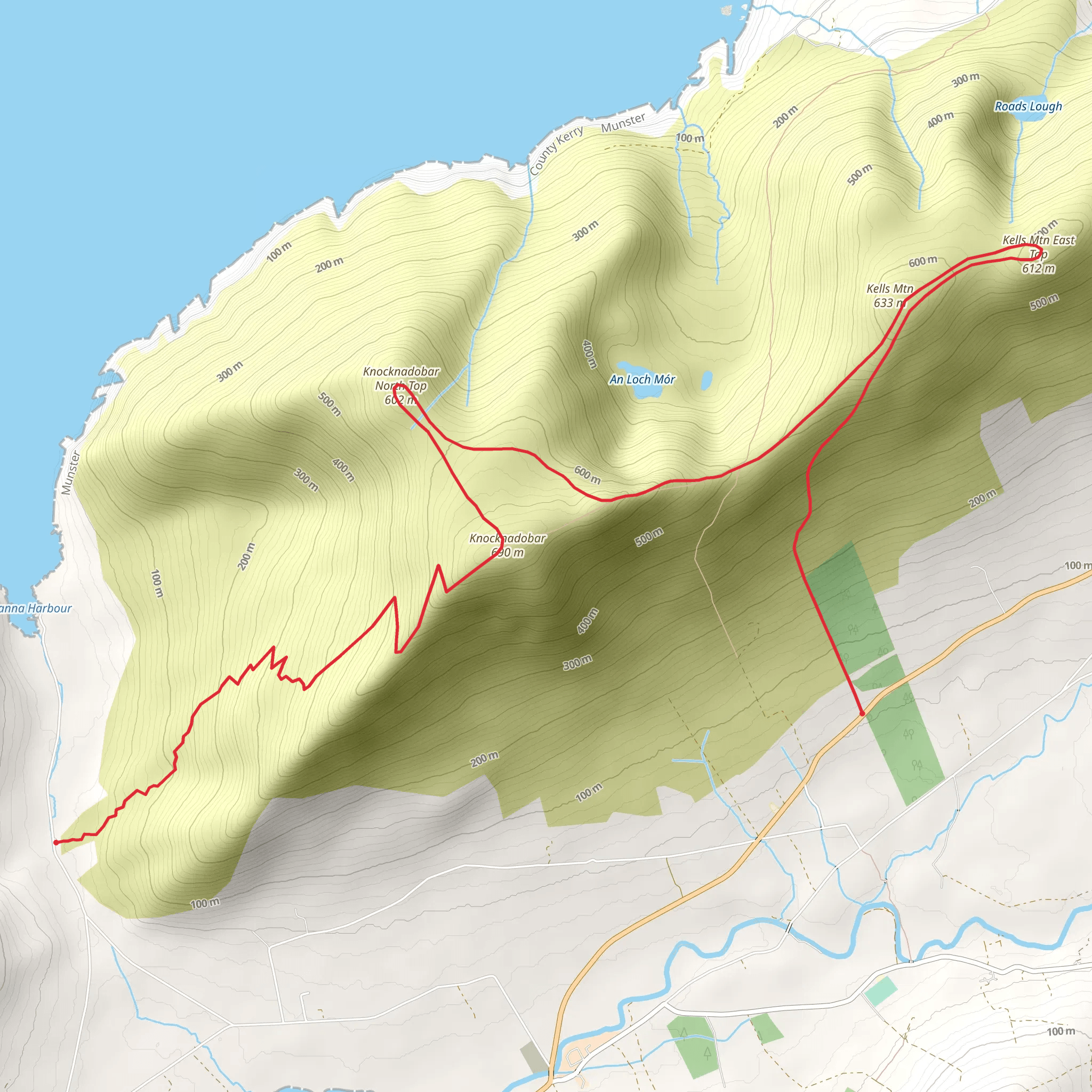 Knocknadobar to Kells Summit mobile static map
