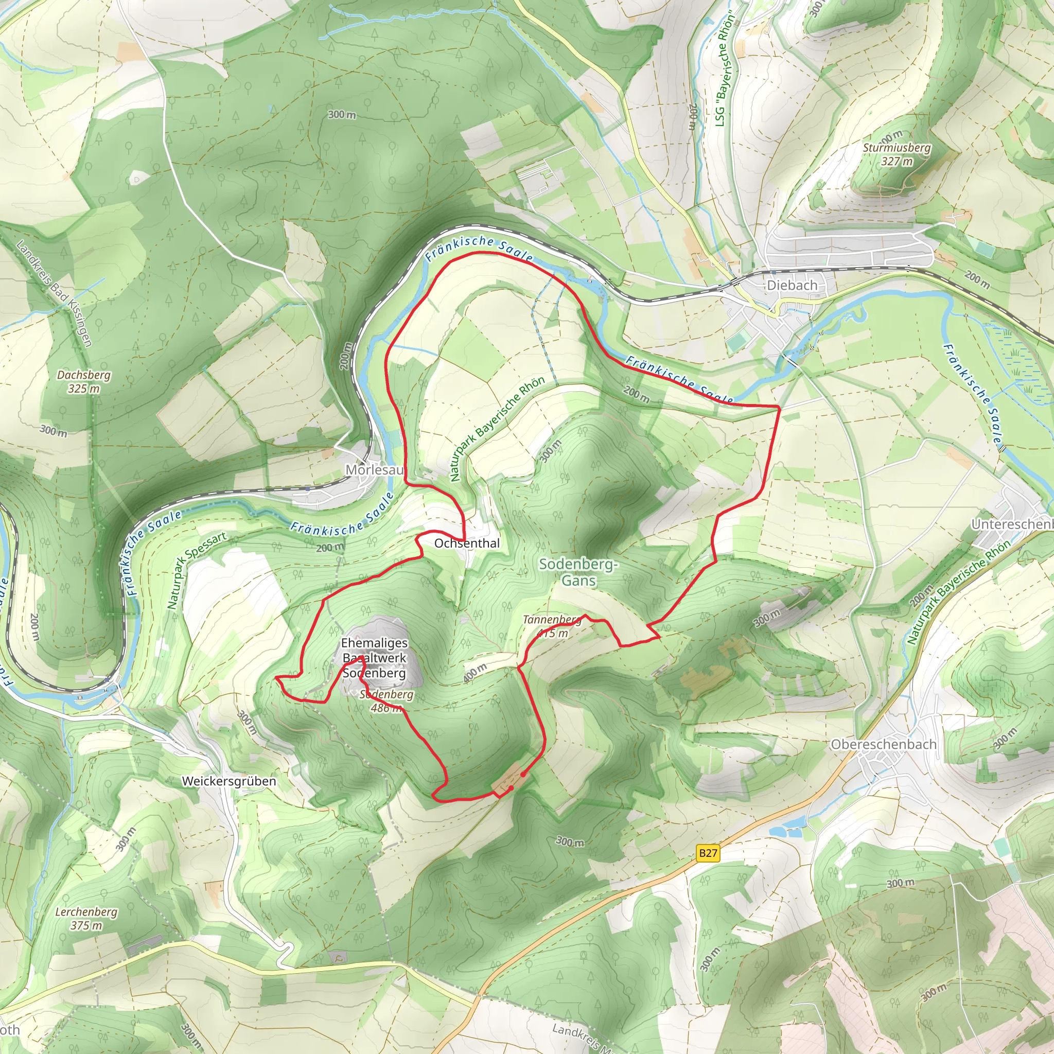 Sodenberg Gans, Frankische Saale, Ruine Arnstein and Ruine Sodenberg Loop mobile static map