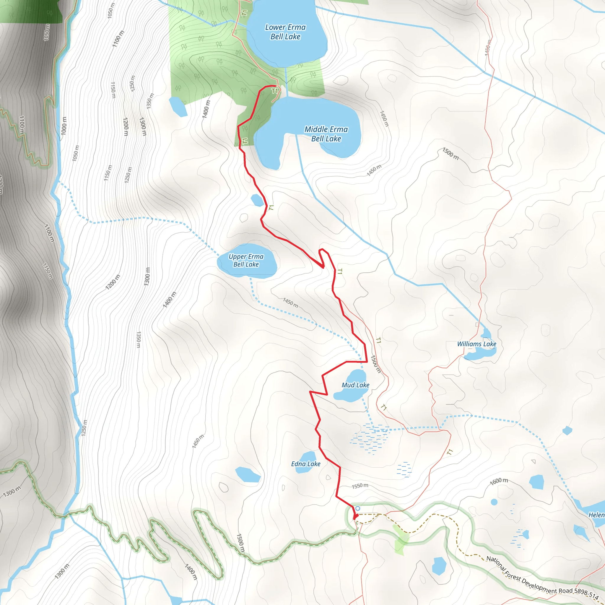 Middle Erma Bell Lake via Erma Bell Lakes Trail mobile static map