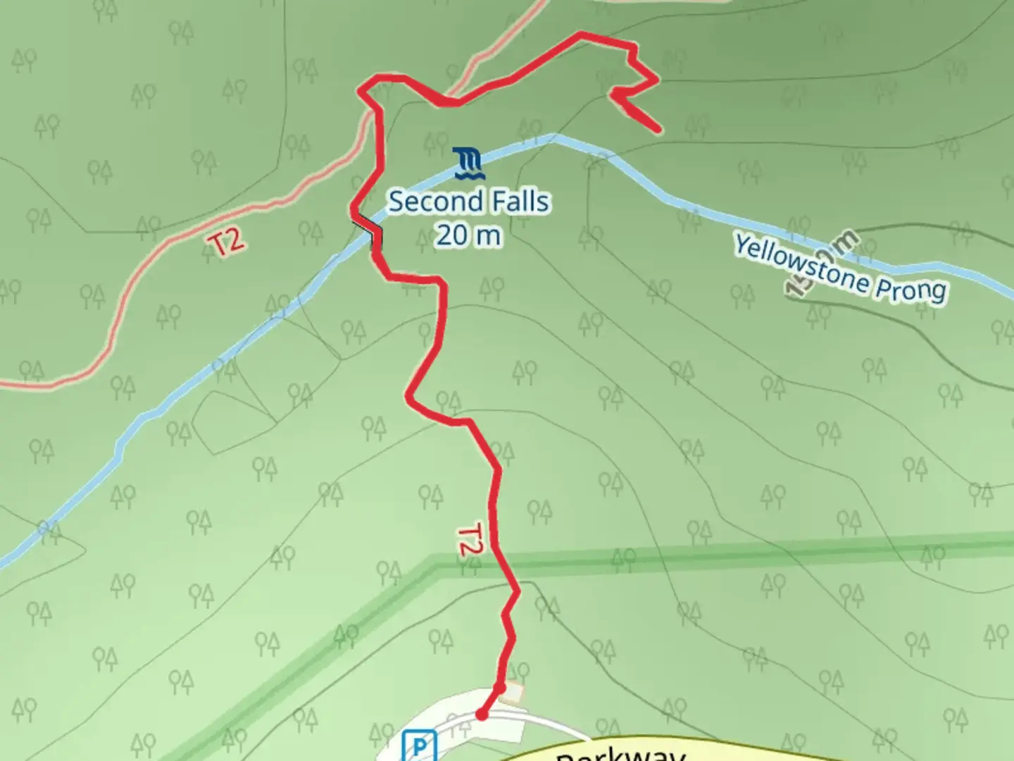 An image depicting the trail Lower Falls Trail and its surrounding area.