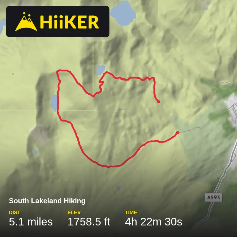 A map preview of the recording South Lakeland Hiking.