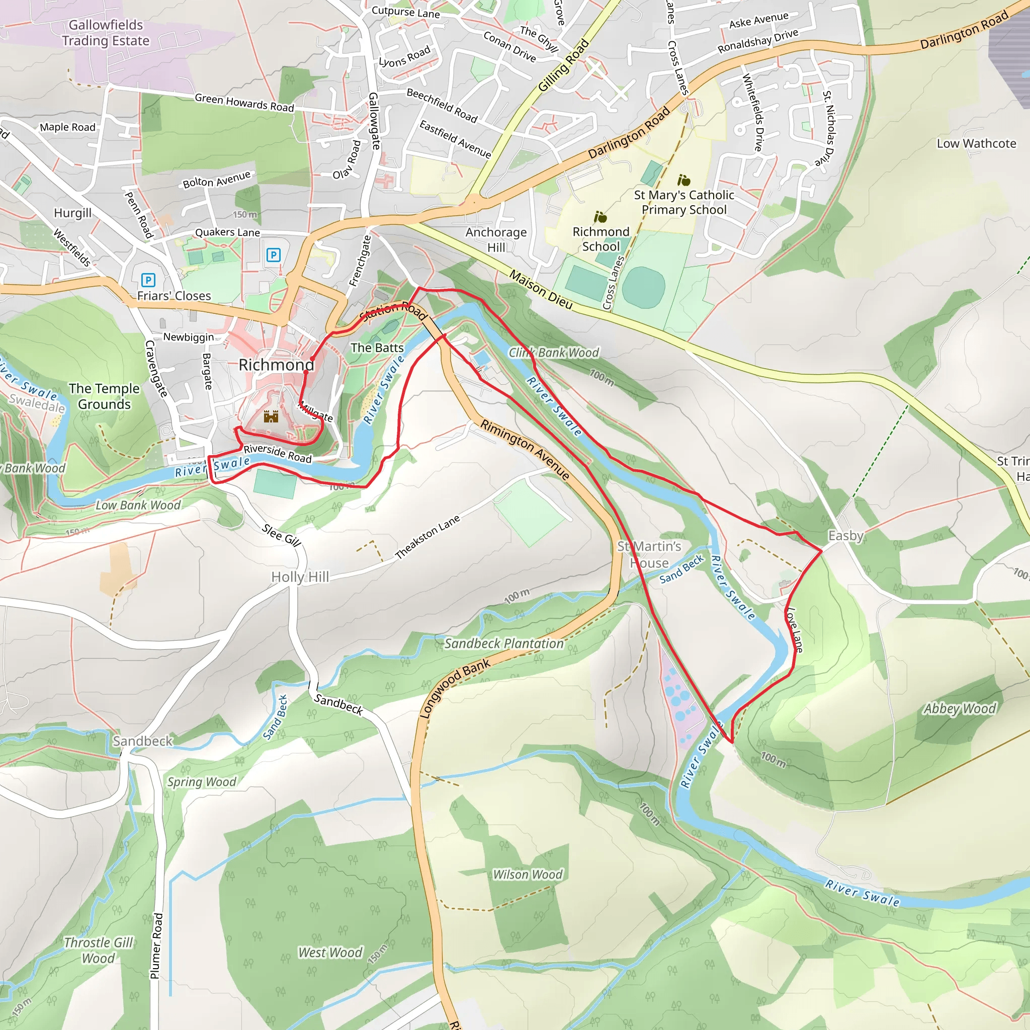Richmond Bridge and Weir Easby Abbey Loop mobile static map