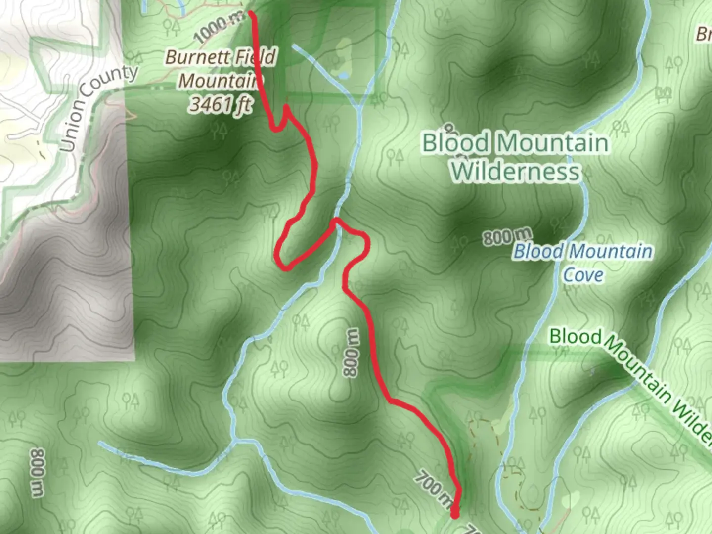 An image depicting the trail Jarrard Gap Campsite via Abandoned Road and its surrounding area.