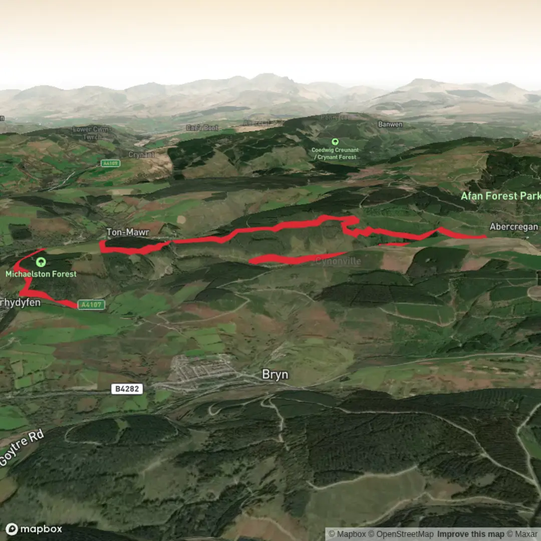 An image depicting the trail Afan Forest Park and its surrounding area.