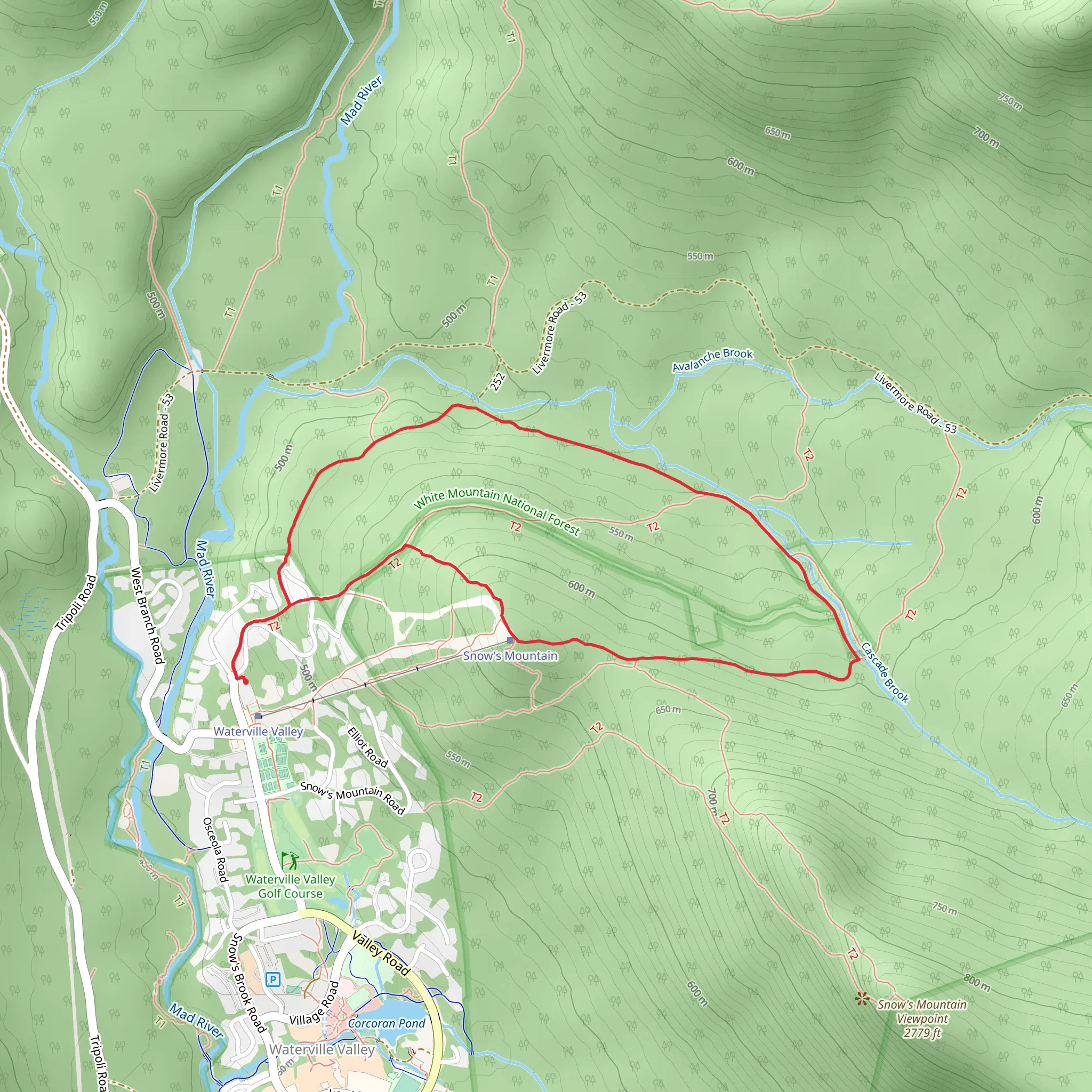 Cascade Brook from Upper Snow Mountain Trail mobile static map