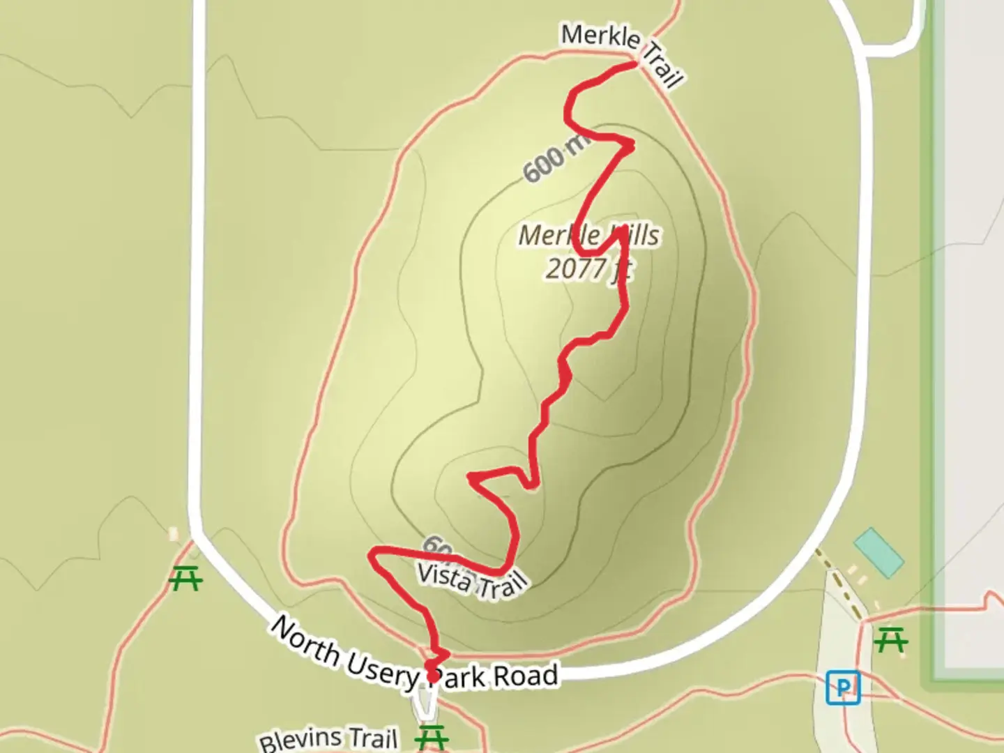 An image depicting the trail Merkle Hills and its surrounding area.