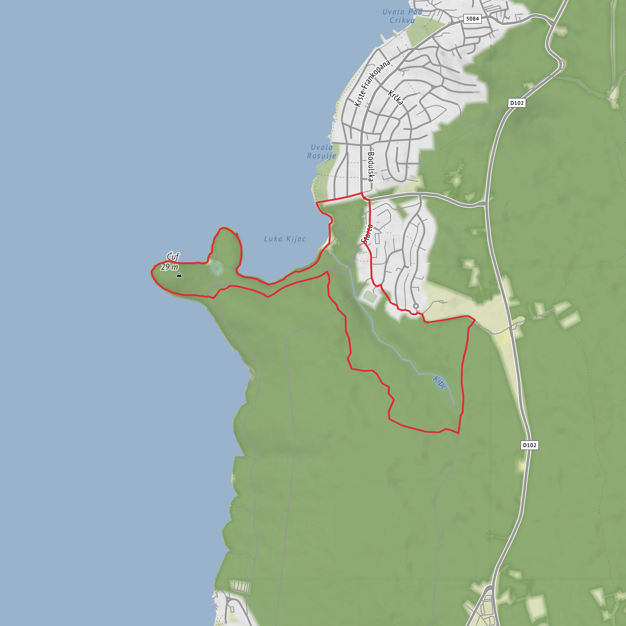 Ćuf Peninsula Trail mobile static map