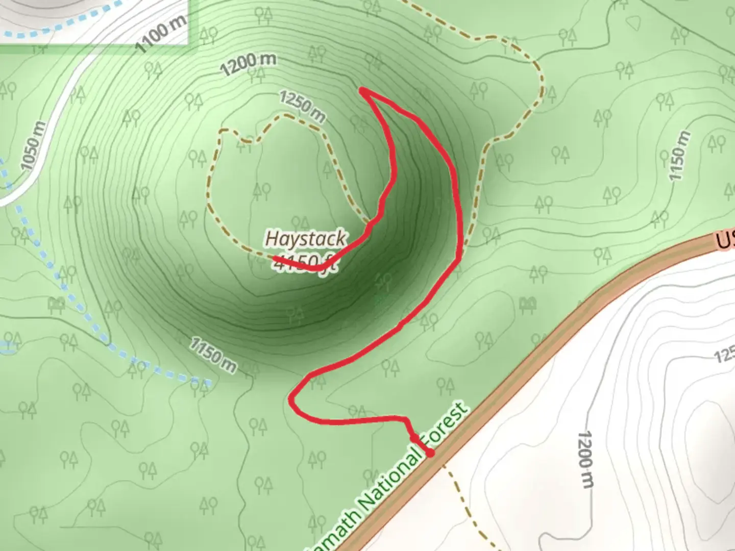 An image depicting the trail Haystack Out and Back and its surrounding area.